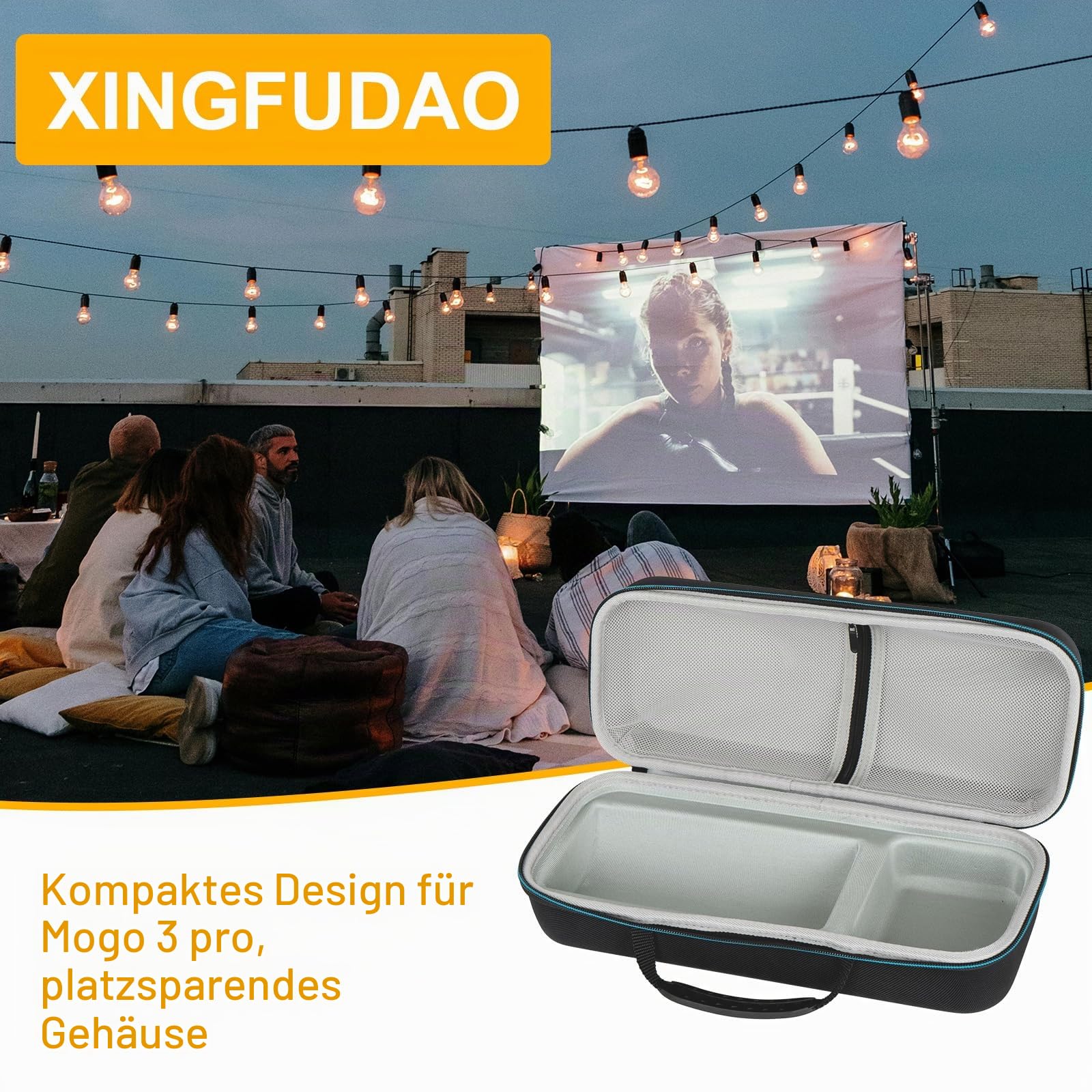 XINGFUDAO Harte Tragetasche für XGIMI MoGo 3 Pro 1080P Projektor, Unterstützt die Aufbewahrung von Ladegeräten, Fernbedienungen und Zubehör, wasserdichte Tasche für Tragbaren Projektor, Schwarz