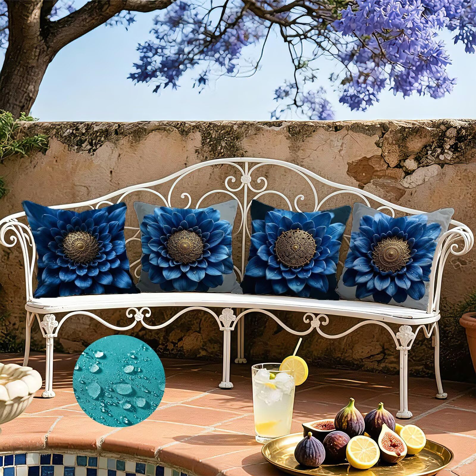Blu Federe Cuscini Divano 65x65cm, Cuscini da Esterno Set de 4, Cod-89 | Velour Copricuscini Decorativi Letto Arredo, per Letto, Soggiorno, Giardino, Esterno, Casa Decorazione Set di 4 Pianta