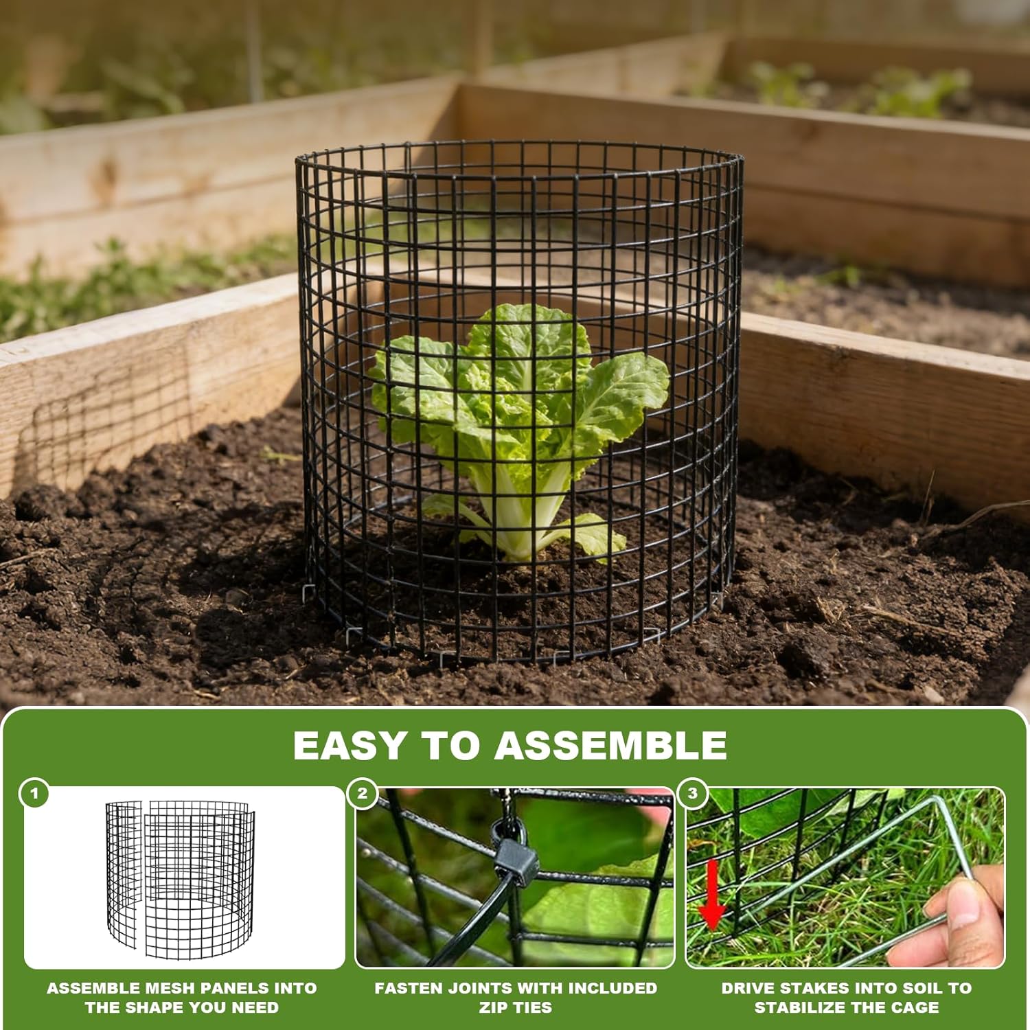 Plant Protector from Animals, 10 Set Plant Cages for Outdoor Plants 12'' x 12'' Metal Wire Protectors for Plants, Protection Cages with Stakes & Zip Ties, to Keep Rabbits Chicken Duck Out for Garden