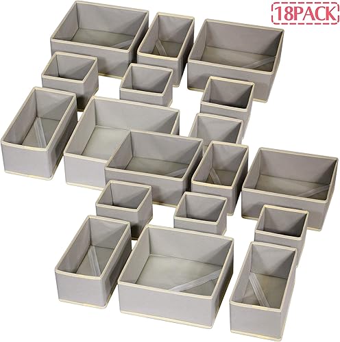 Miniatura 8 de DIOMMELL Juego de 18 cajas de almacenamiento de tela plegables para armario, aparador, cajón, cestas de tela, contenedores divisores para ropa de