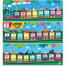 Sproutbrite 3 Pack 13.5"X39" Educational Alphabet Jungle Party Posters