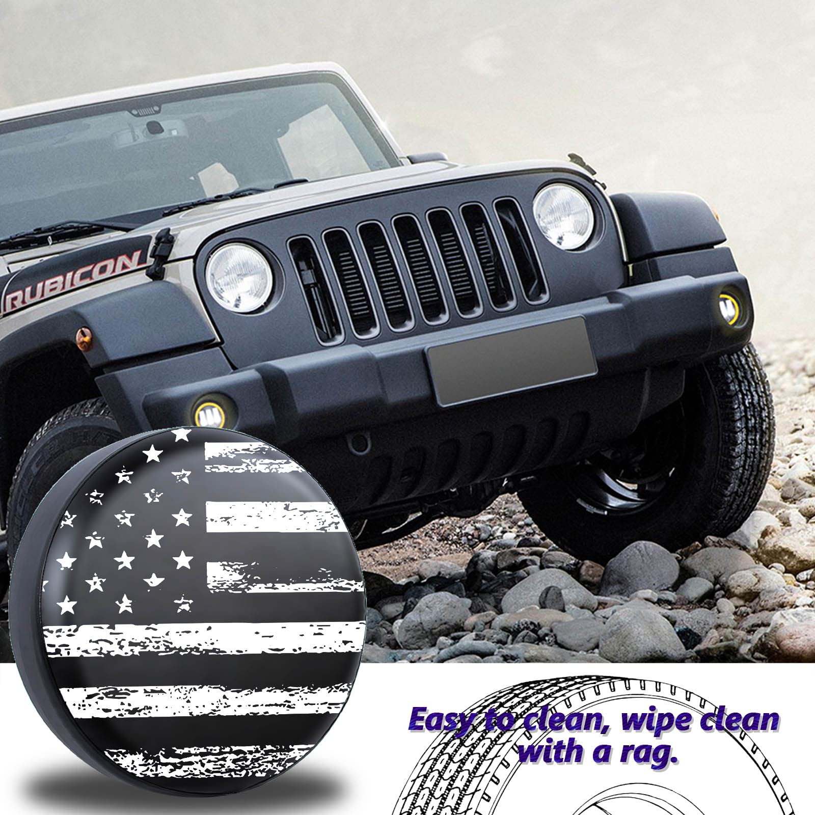 Black White Vintage American Flag Spare Tire Cover Protectors Weatherproof Dust Proof Fit Jeep Wrangler Rv Suv Truck Travel Trailer Waterproof Tires