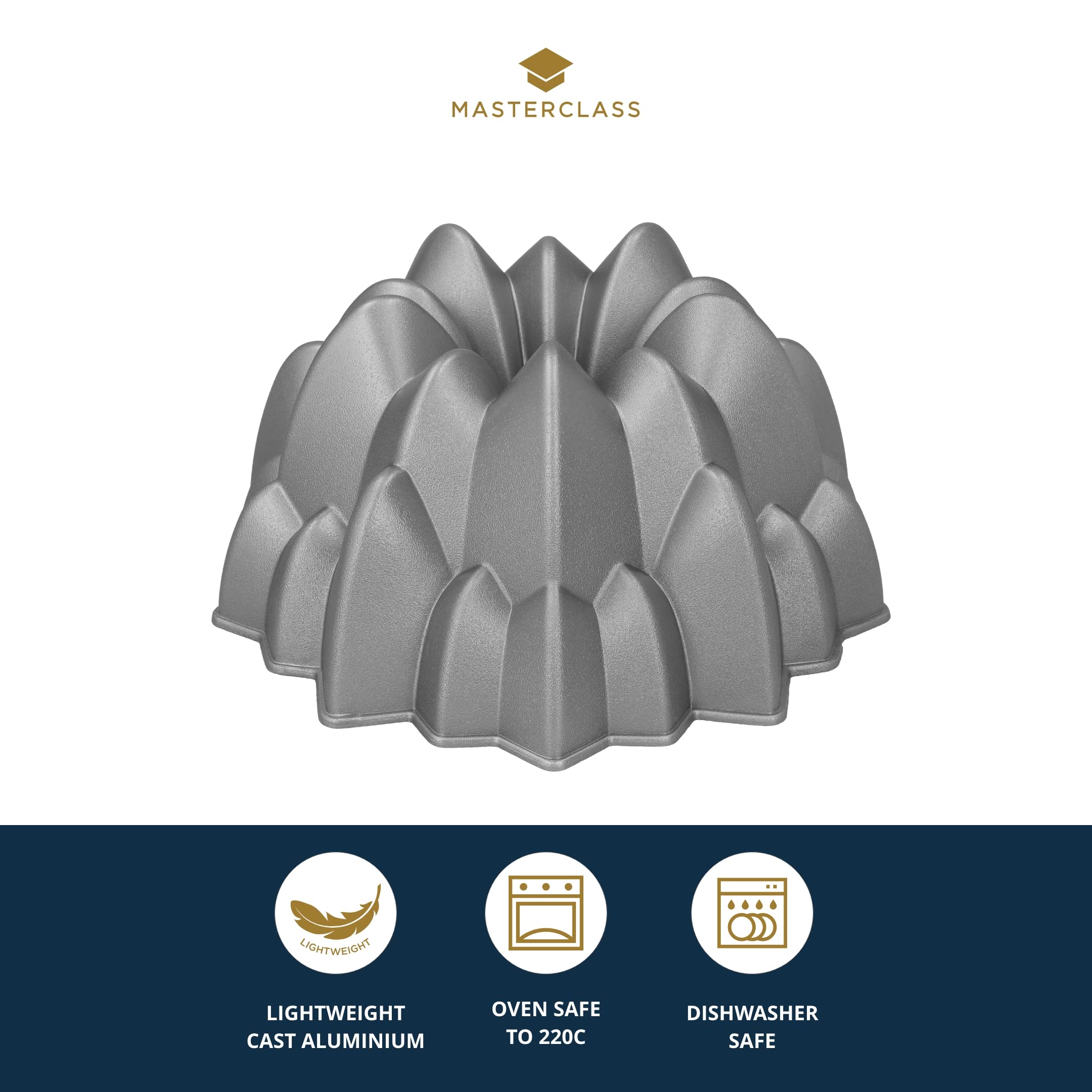 MasterClass Molde decorativo para tartas, molde de aluminio fundido antiadherente y antiarañazos, molde decorativo para tartas con diseño de picos, duradero y ligero, 24 cm, gris