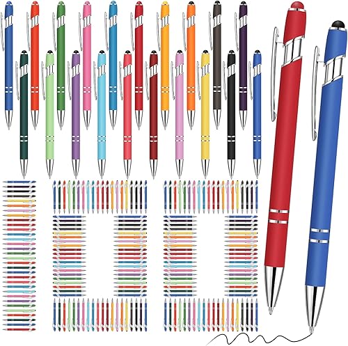 Yeaqee 100 bolígrafos con punta de lápiz capacitivo, tinta negra 2 en 1, punta media de 0.039 pulgadas (0.039 in) para tableta de pantalla táctil