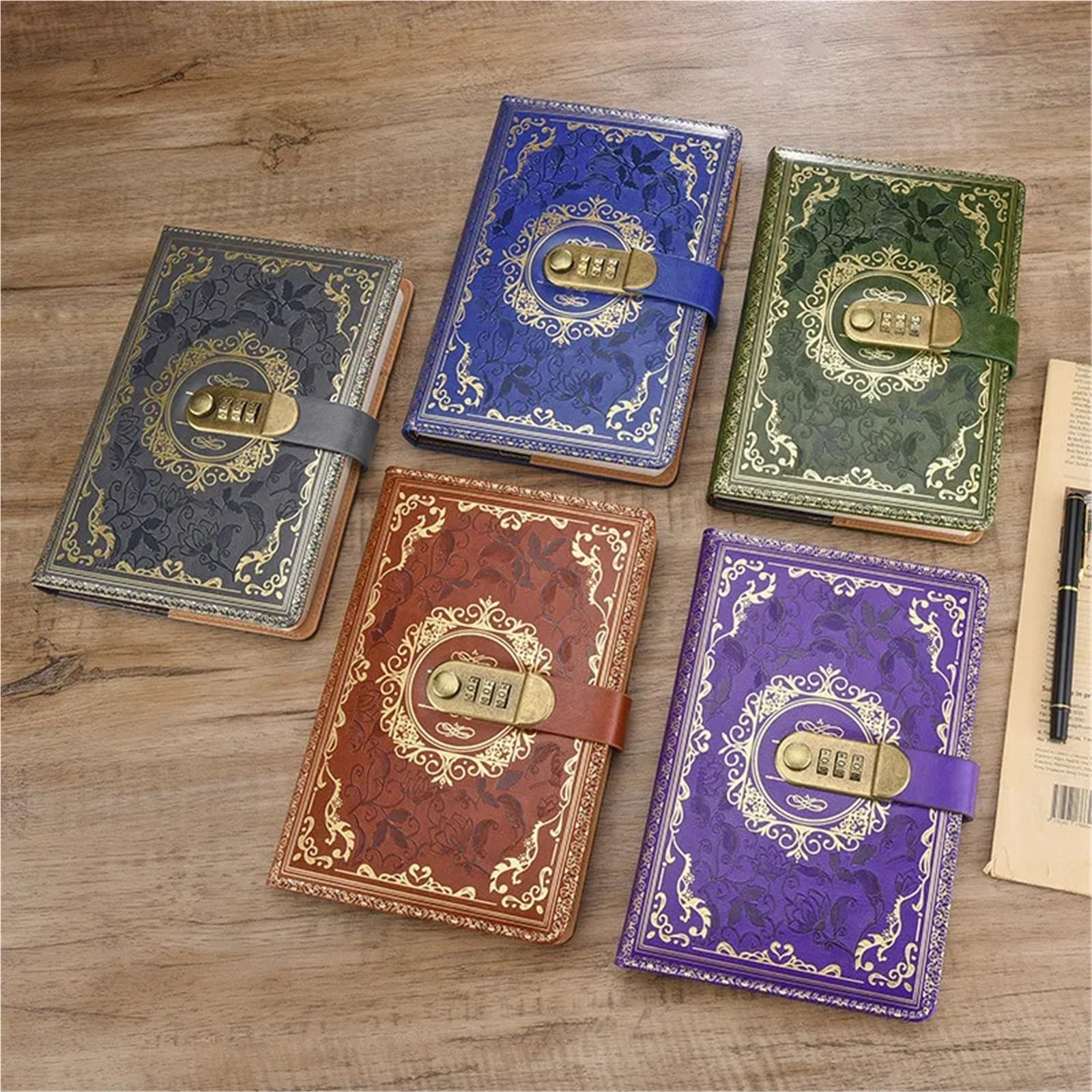 Tagebuch Mit Schloss Retro Digitales Passwort-Notizbuch Journal mit Schloss A5 Tagebuch for Männer und Frauen PU Leder Zahlenschloss Personen Privatsphäre(Purple)