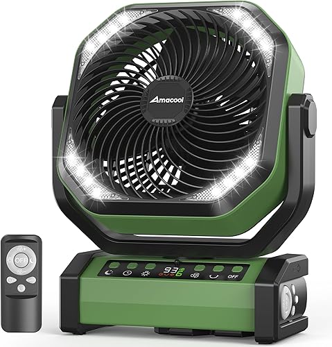 Ventilador de camping con luz, ventilador de batería recargable de 20000 mAh, tiempo de enfriamiento máximo de 112 horas, 8 velocidades, pantalla