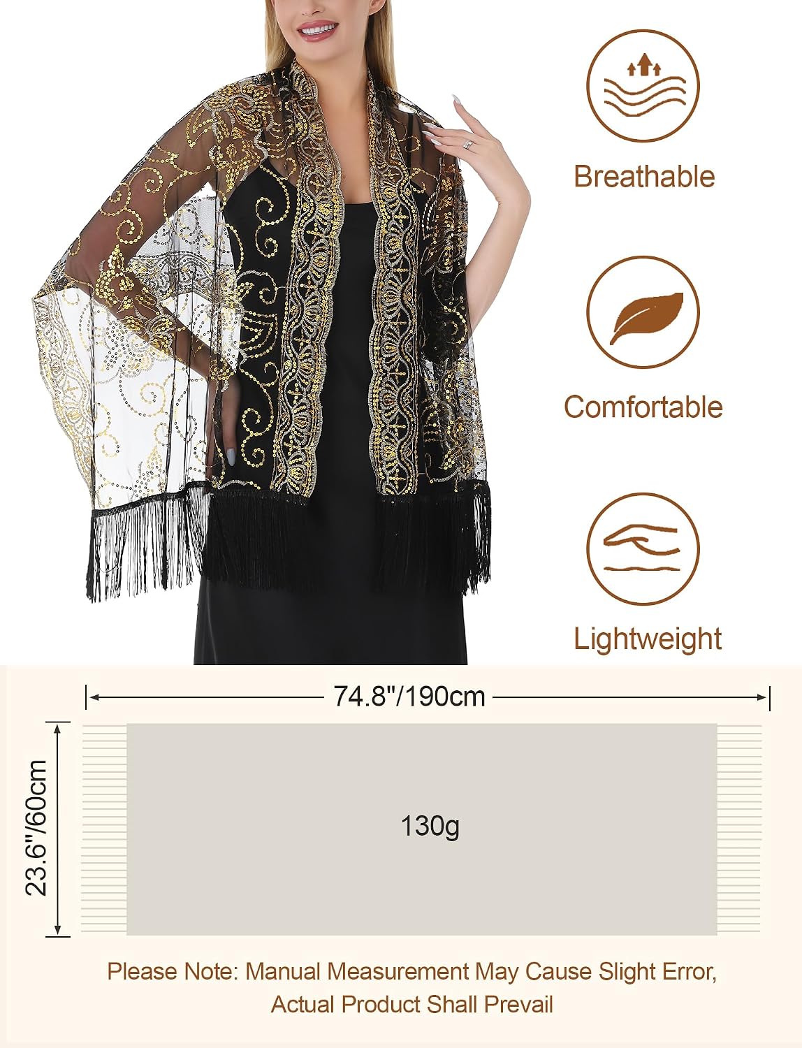 FEOYA Sequin Shawl for Women Sparkly Glitter Sheer Shawls Wraps for Evening Dresses Formal Wedding Bridal Accessory