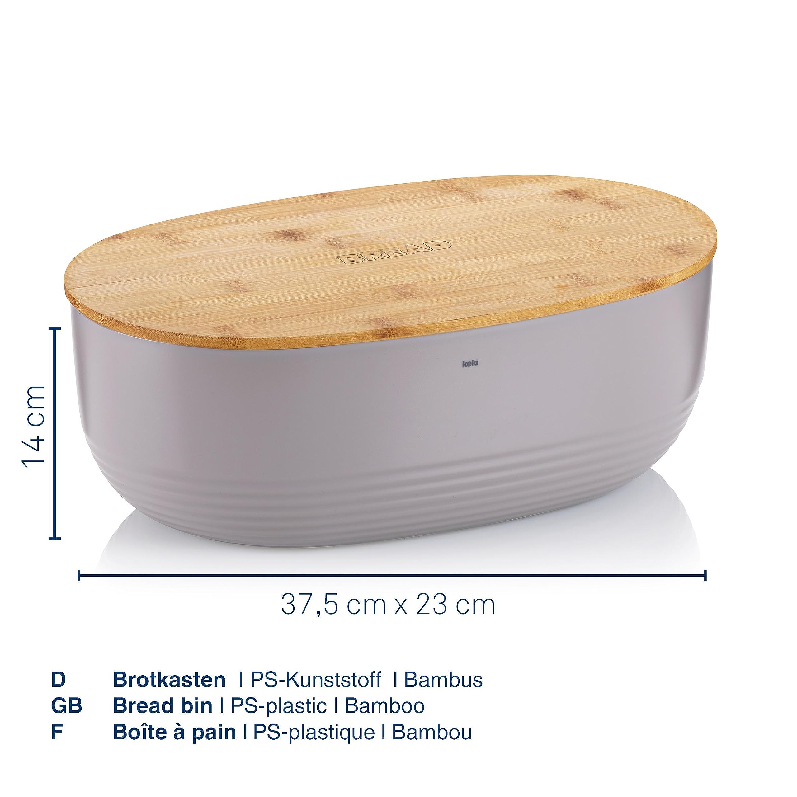 kela Caja para pan blanca con orificios de ventilación en la tapa de bambú 37,5 x 23 x 14 cm, caja para pan de plástico, NAMUR, caja para guardar pan