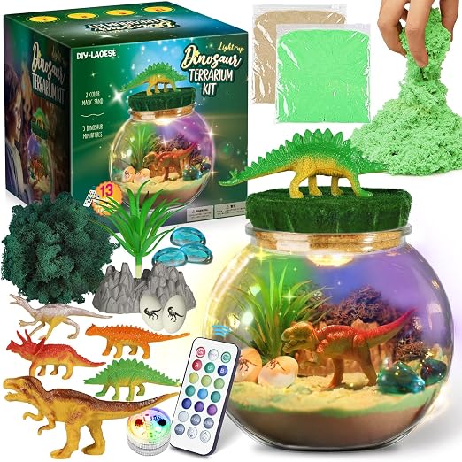 DIY-LAOESE Terrarium Lumineux Dinosaures DIY avec Veilleuse Télécommandée 13 Couleurs