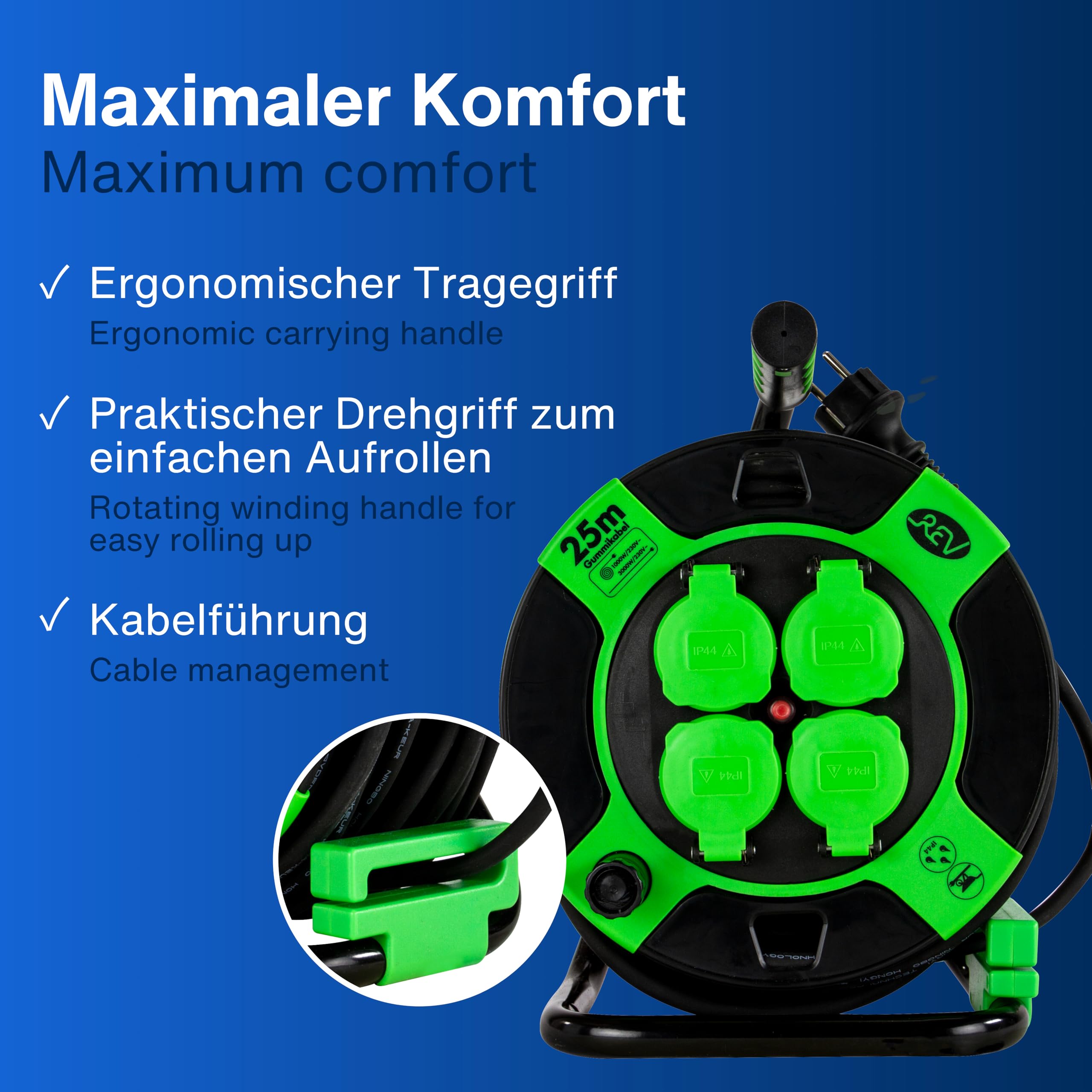 Avvolgicavo Esterno REV IP44 | 4 Prese, Tamburo Vuoto, Con Interruttore Termico - Foto 2