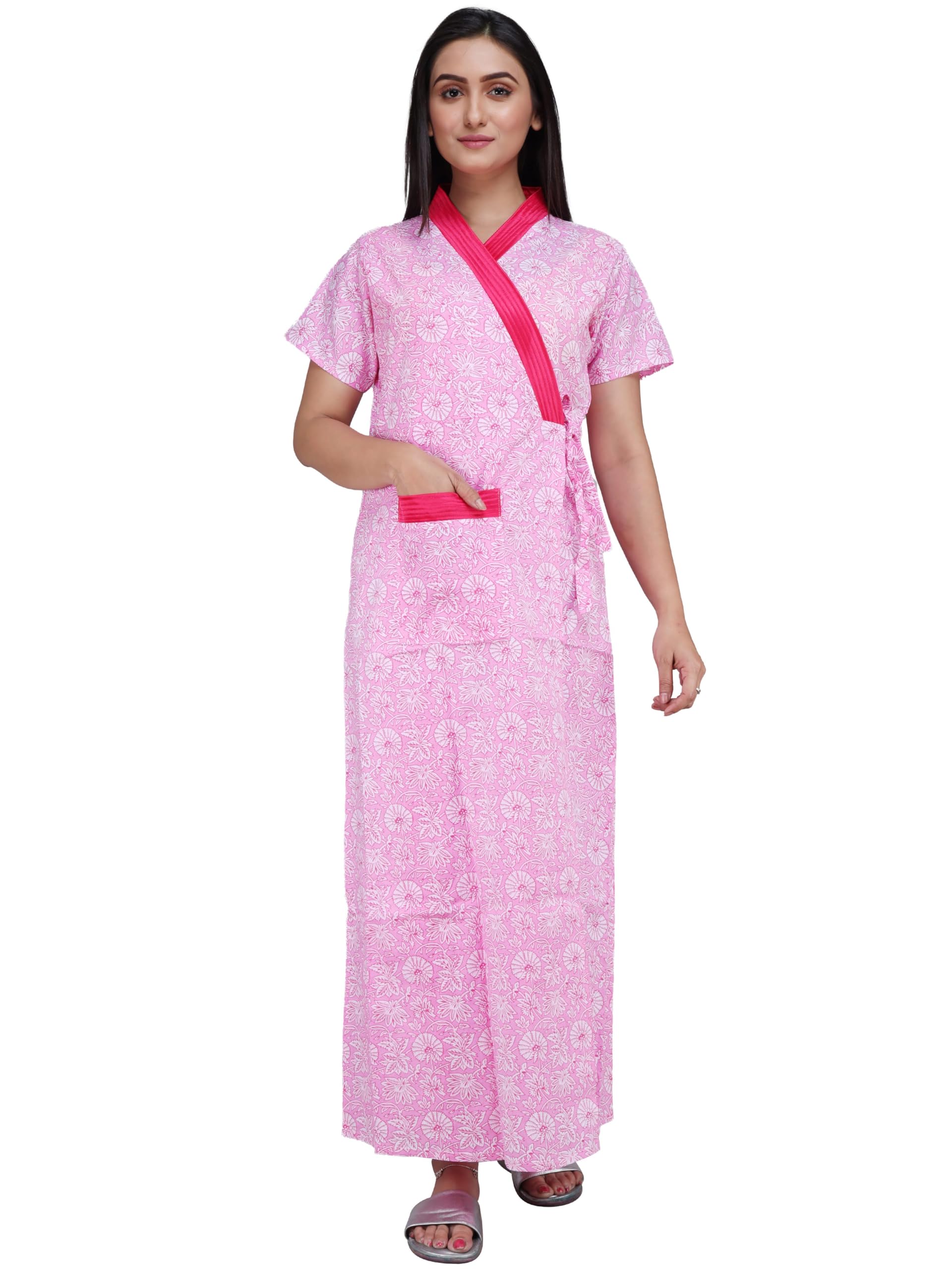Premium Pure Cotton Full Length Robes, Housecoat, Nighty, Sleepwear, Night Gown for Women Ladies House Coat, Front Open Adjustable-image-39