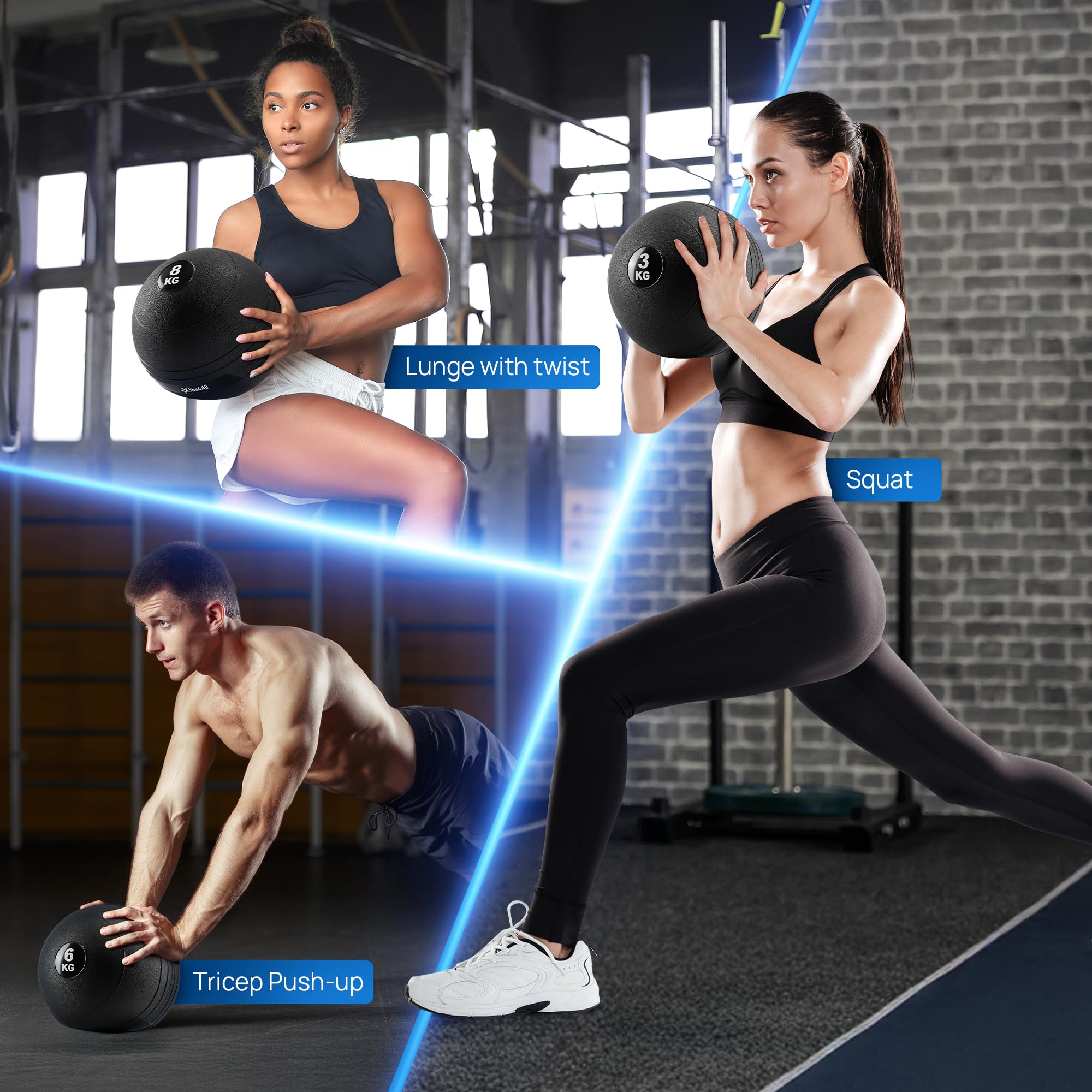 Yes4All Slam Ball 3kg - Glatte Oberfläche Für Functional Training