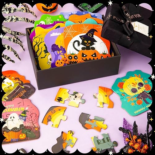 Miniatura 4 de Paquete de 24 rompecabezas de Halloween para niños, juegos de recuerdo de fiesta de Halloween, rompecabezas perfectos para recompensas de aula y