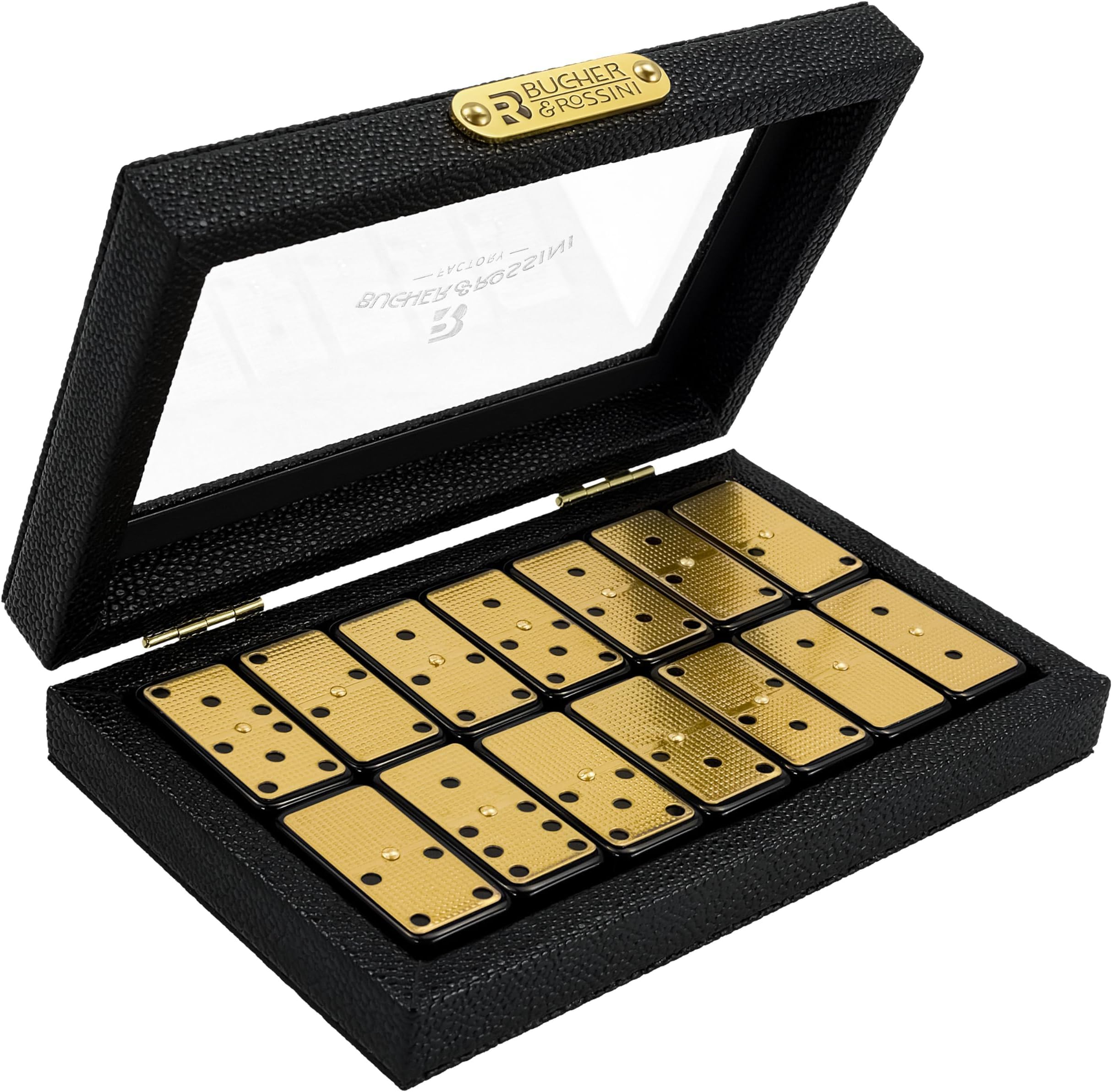 Metal Surface Dominoes Set Double 6 for Adults and Kids - Classic 28Pieces Gold Metal Surface Domino's Game Set Idea Gift Present for Domino Players or Family Game Night