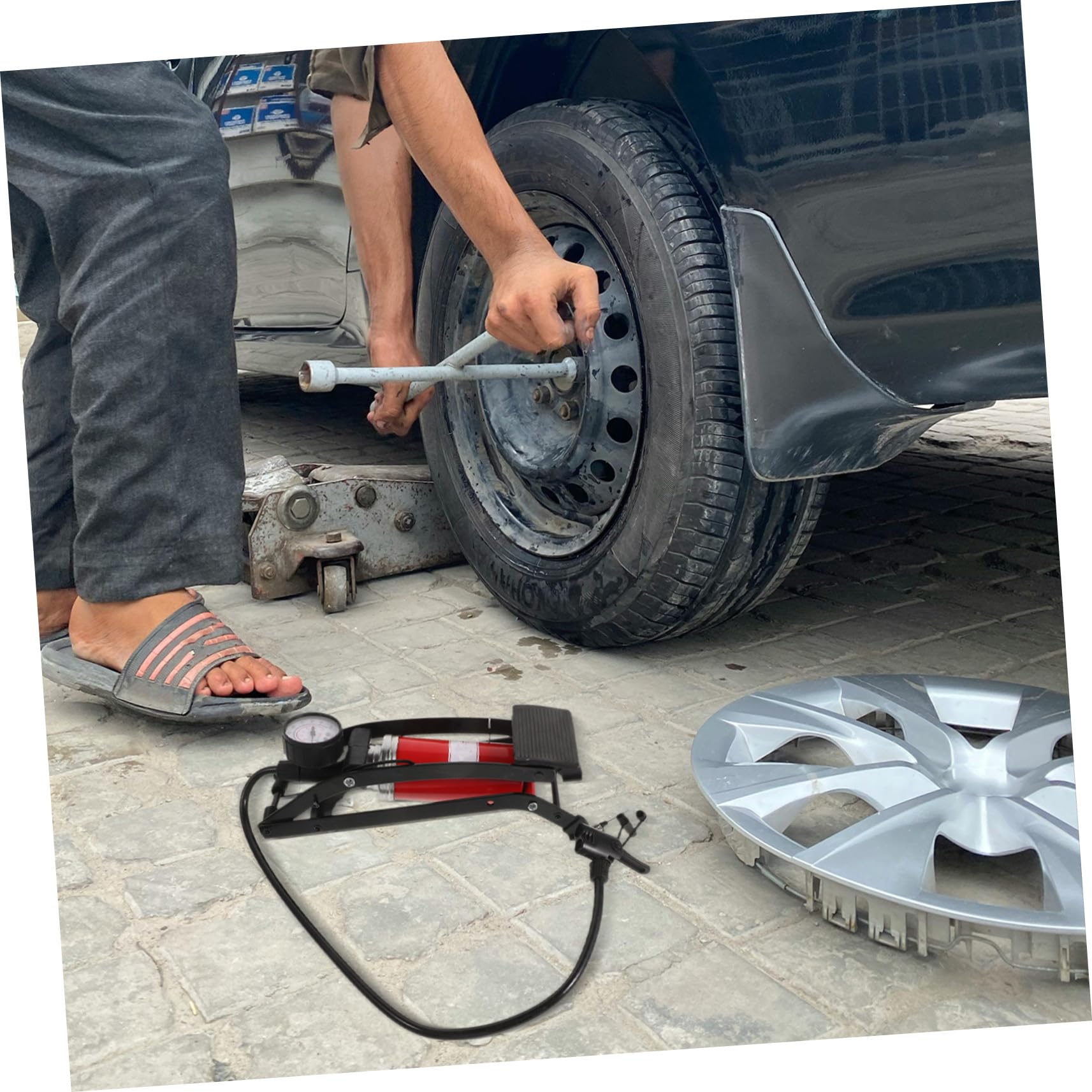 UKCOCO Bomba de Aire Pie Alta Presión para Neumáticos Coche, Metal Negro