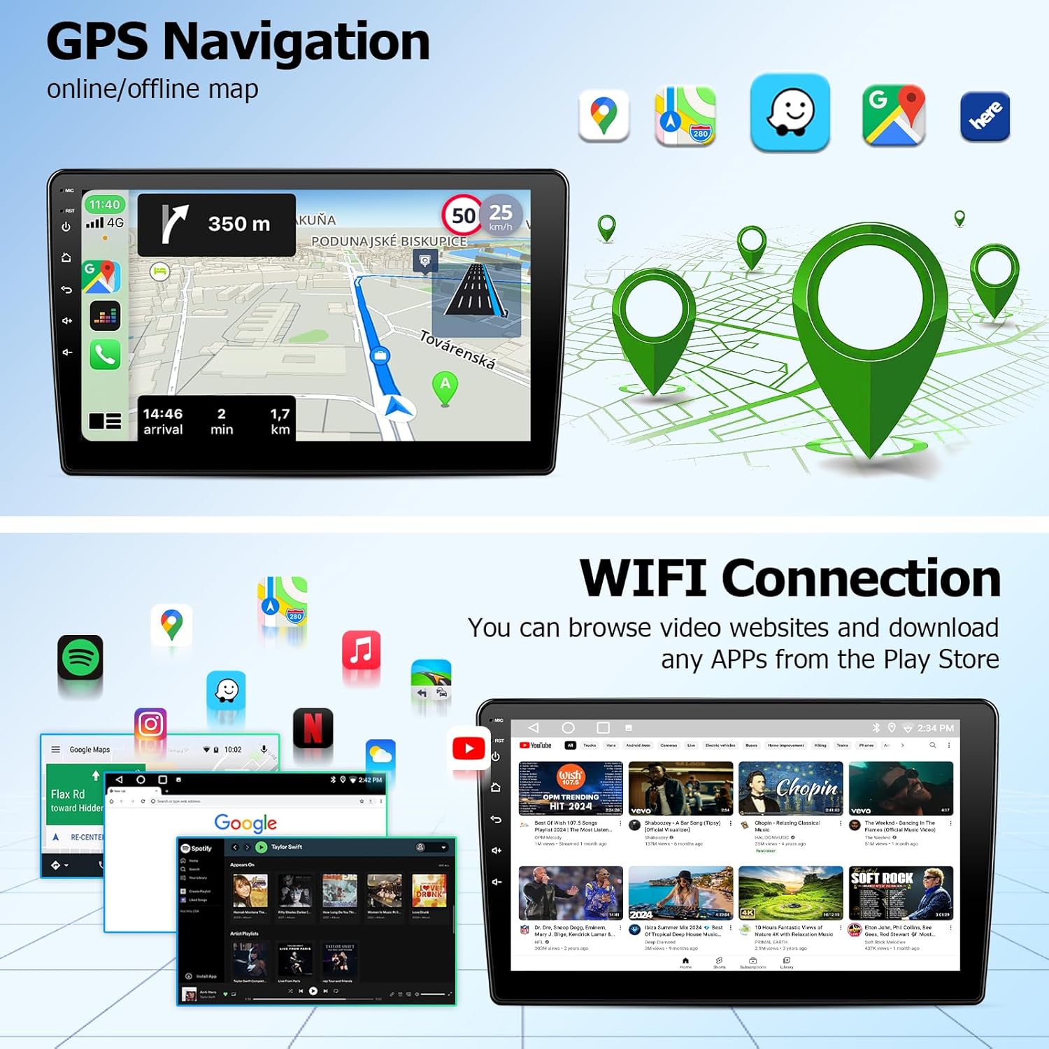 Car Radio Stereo for Jeep Wrangler JK 2007-2018 Upgrade, 10.2 Inch 2GB+64GB Touch Screen with Wireless CarPlay Android Auto GPS Navigation Backup Camera