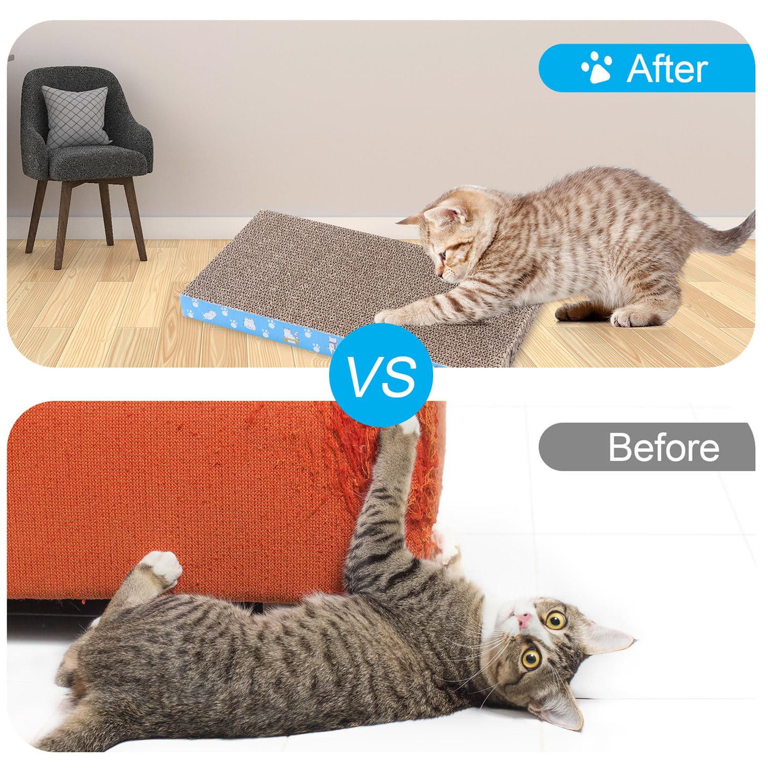 8 paquetes en 1 almohadilla para rascar gatos, cartón rascador para gatos, reversible, cartón reciclable duradero, antiarañazos premium, adecuado para que los gatos descansen, molan garras y jueguen