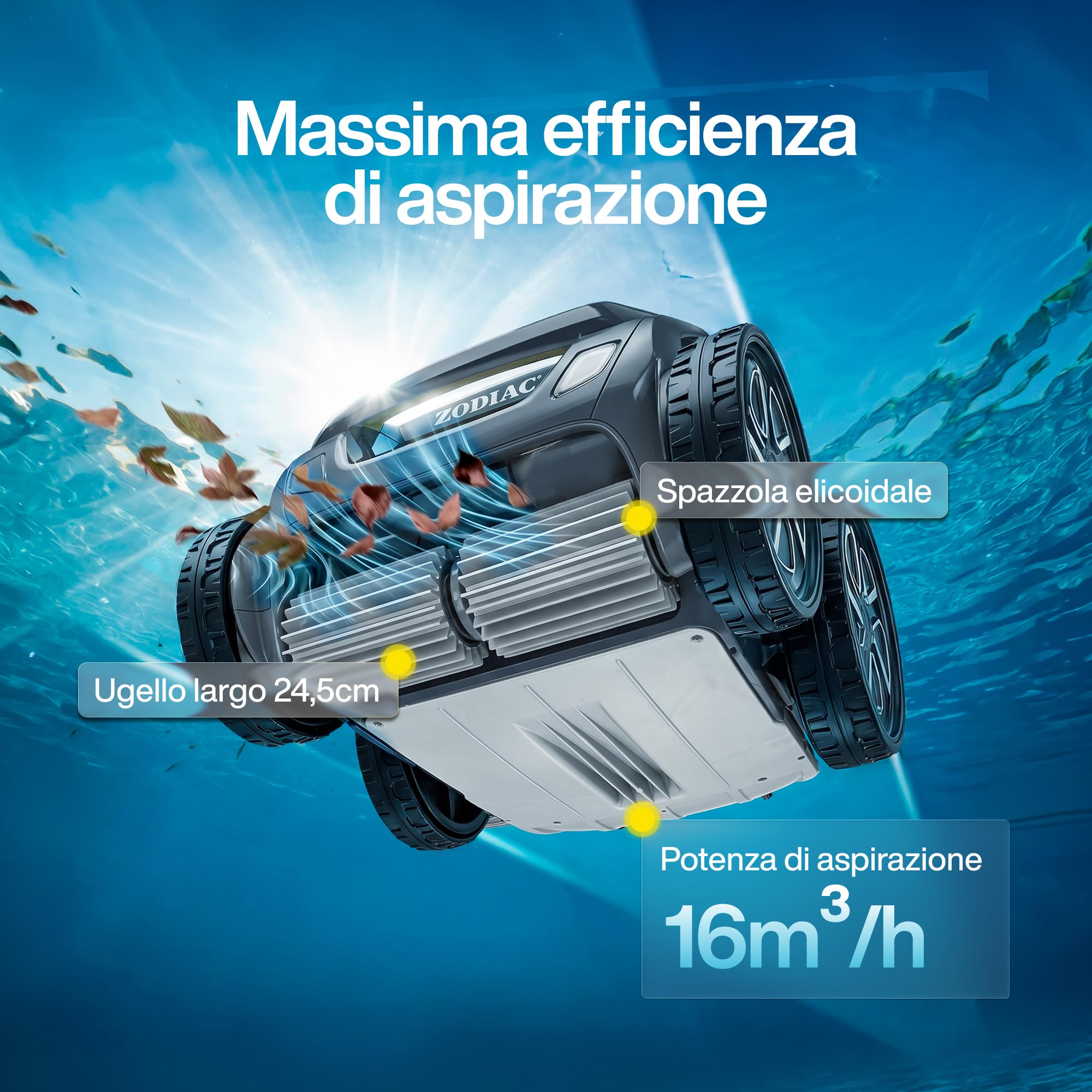 Zodiac Alpha 6400. Robot Pulitore di Fondo con Cavo. App. Piscine fino a 72 m²