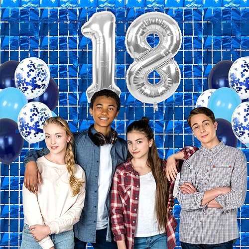 Miniatura 9 de Paquete de 2 cortinas de flecos de aluminio de 3.3 x 6.6 pies, color azul metálico metálico para cumpleaños con lentejuelas, fondo para fotos,