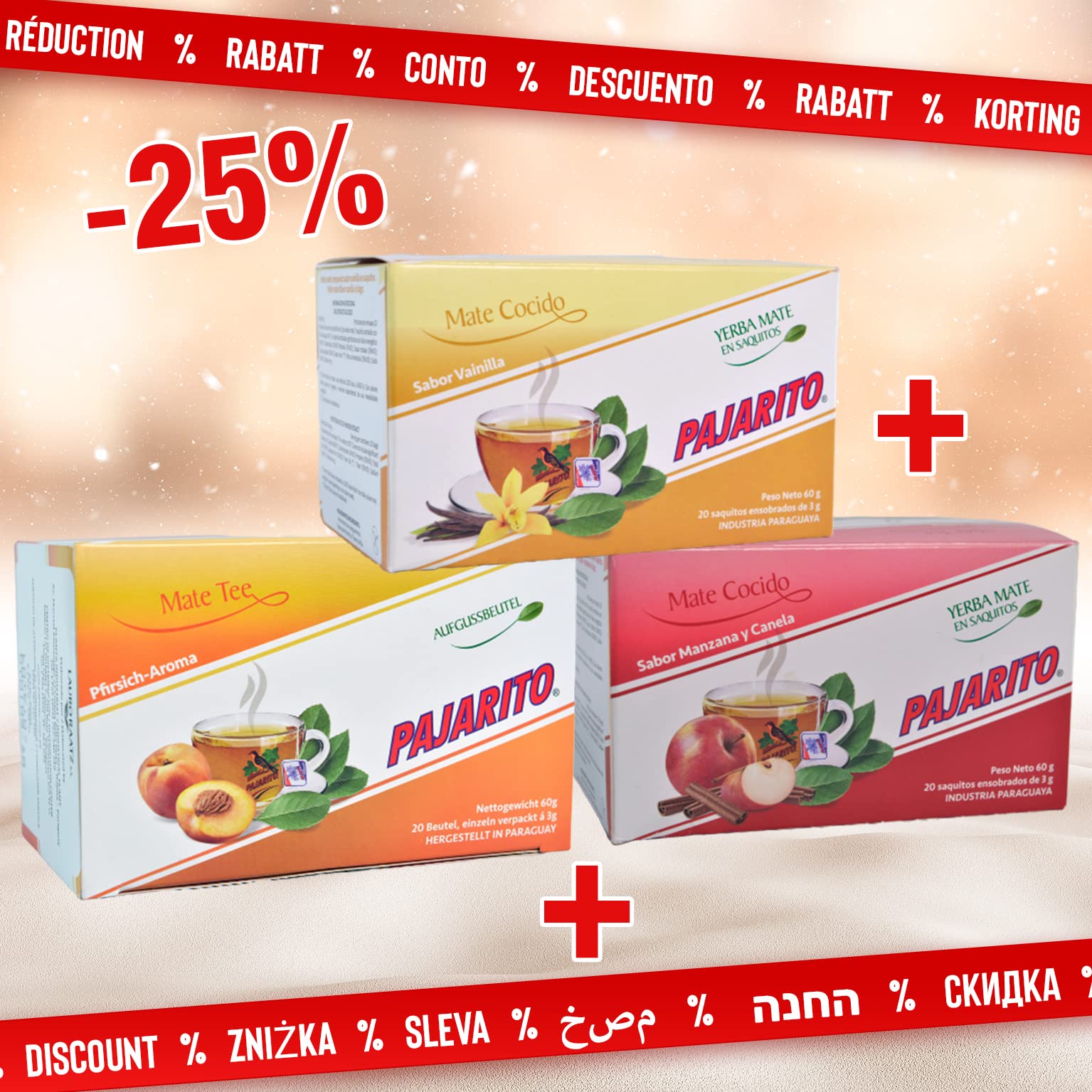 Pajarito Yerba Mate Cocido Brzoskwinia 60 Torebki Herbaty (180g) | Bogaty w witaminy i przeciwutleniacze | Energetyzująca Herbata Yerba Mate