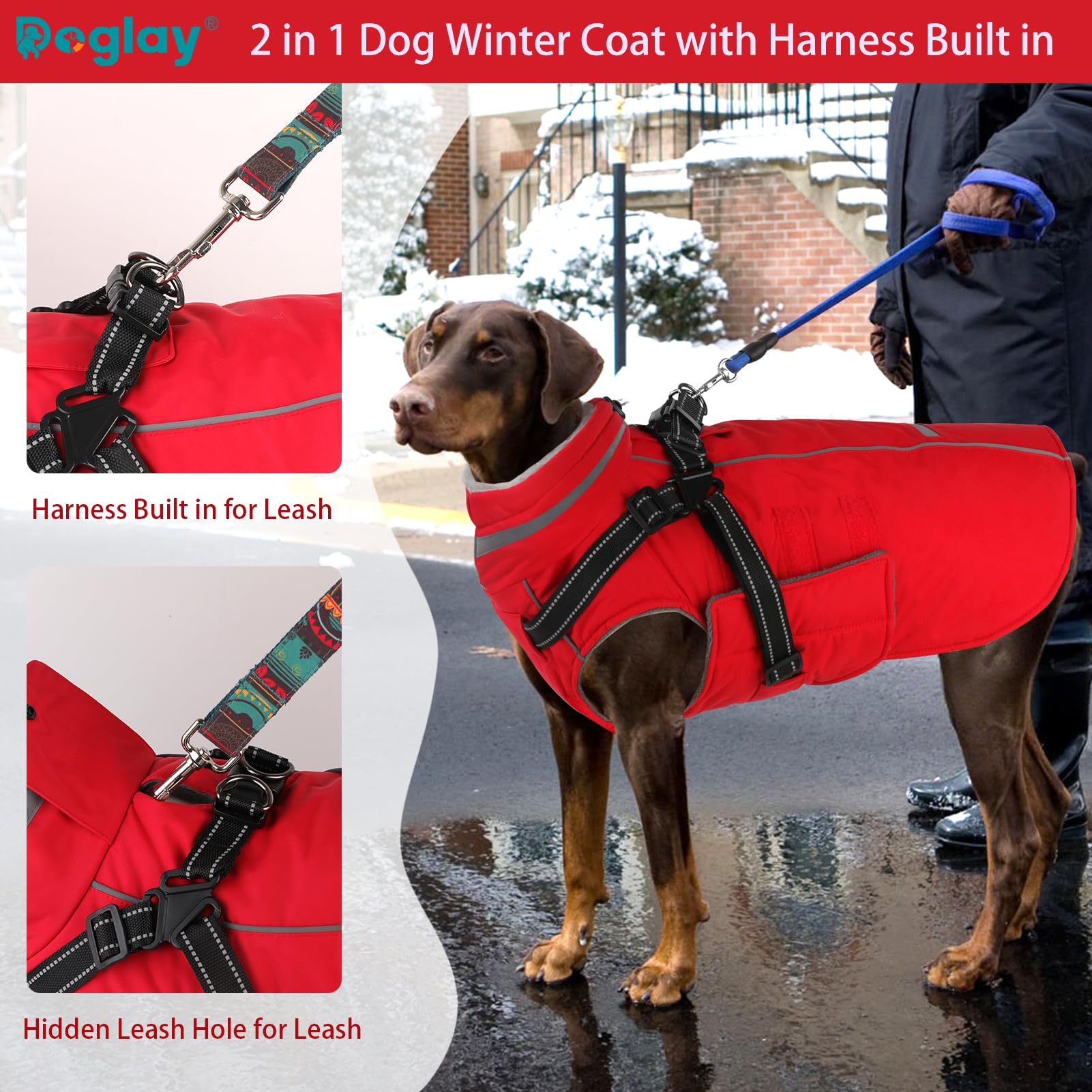 Doglay - Giacca per cani con imbracatura integrata, impermeabile giacca invernale per cani con tasca e un rotolo di sacchetto per la cacca, giacca riflettente regolabile per cani