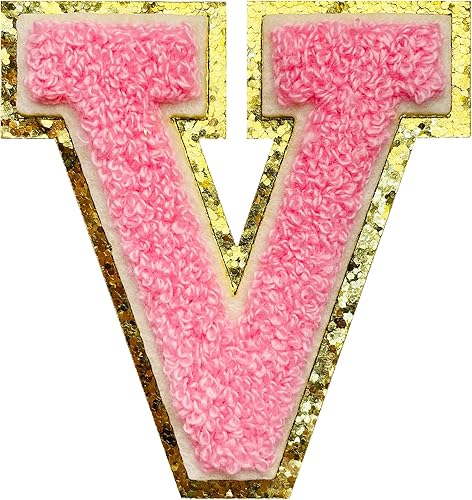 Miniatura 184 de Jongdari Letras termo-adhesivas para ropa, parche de letras de felpilla con brillantina del alfabeto, apliques para coser con adhesivo planchado, 8