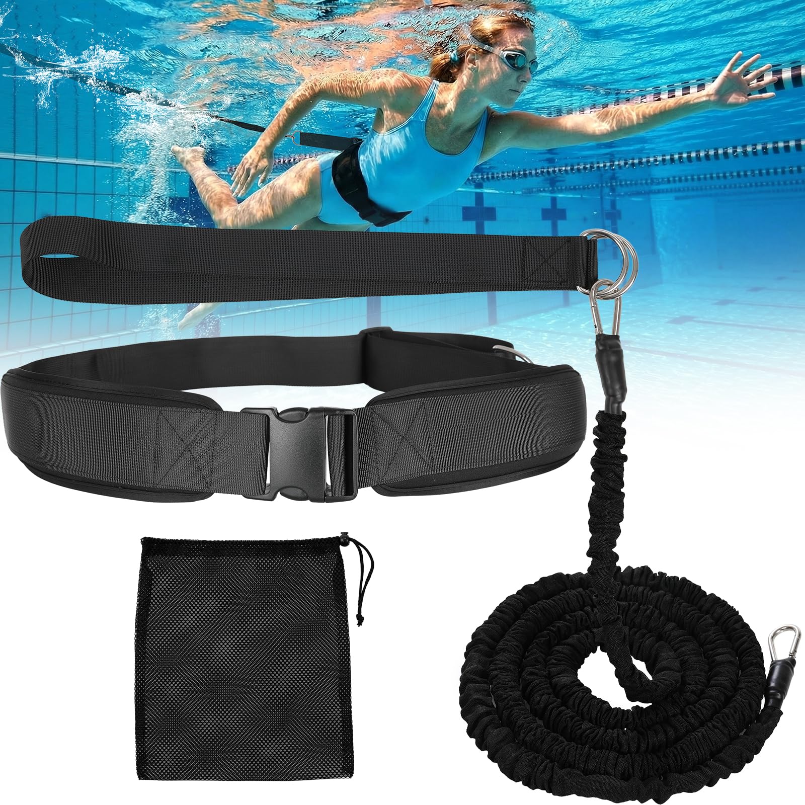 LIFERUN Cintura Aquagym Regolabile – Fascia Resistenza in Lattice Naturale – Neoprene e Fibbia a Sgancio Rapido – Per Nuoto, Aquafitness e Riabilitazione – Per Piscina Interna ed Esterna