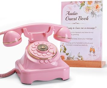 RetroVox Audio Guest Book Wedding Phone Guestbook and Signage Guest Audio Message Book, Vintage Style for Wedding Reception, Bridal Shower, Baby ShowerBalck & Sign Holder B