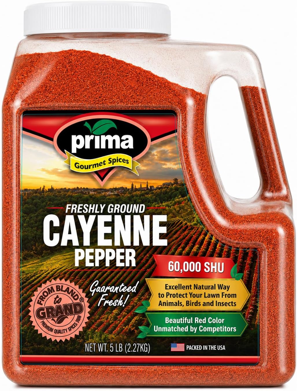 Prima Spice Hot Cayenne Pepper Powder Bulk 5 LBS-60,000 SHU Heat Unit-Gluten Free All Natrual Red Ground Pepper-For Commercial & Home Use