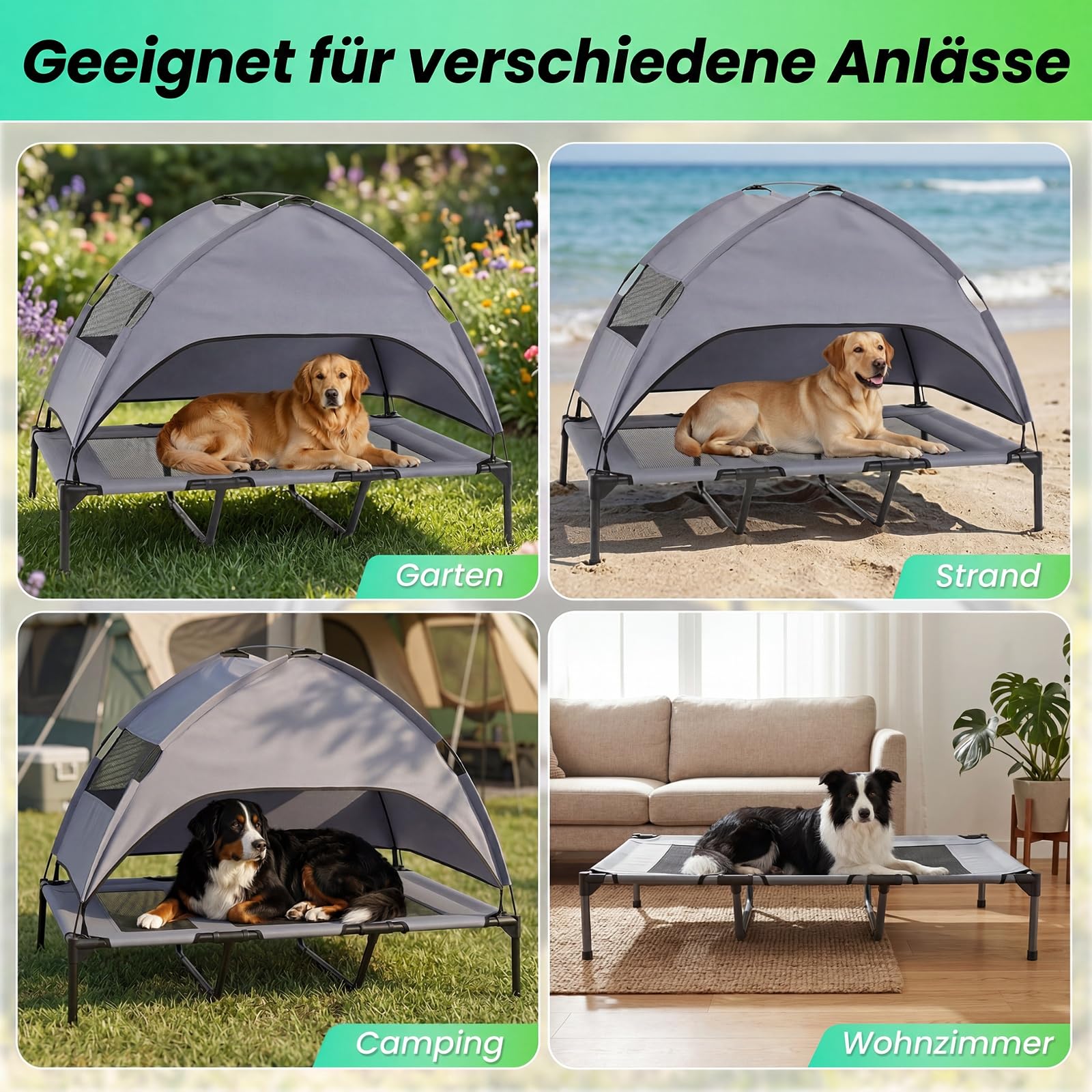 COSTWAY Hundebett mit Baldachin, Hundeliege Garten, Haustier Liegeplatz draußen, Hundesofa Schlafplatz Outdoor, Haustierbett Hund, Katzenliege Katzenbett (122,5 x 91 x 95 cm)