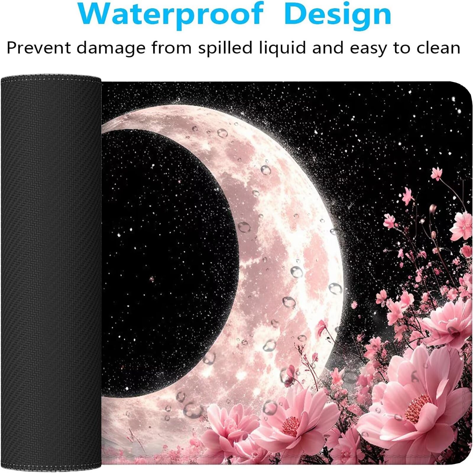 Nero Tappetino Mouse Gaming, Tappetino Mouse XXL 1200 x 500 mm, Tappetino Mouse Luna, Mouse Pad con Base Antiscivolo, Bordi Cuciti Tappetino per Mouse, Tappetino Mouse Gaming di Alta Precisione S-769