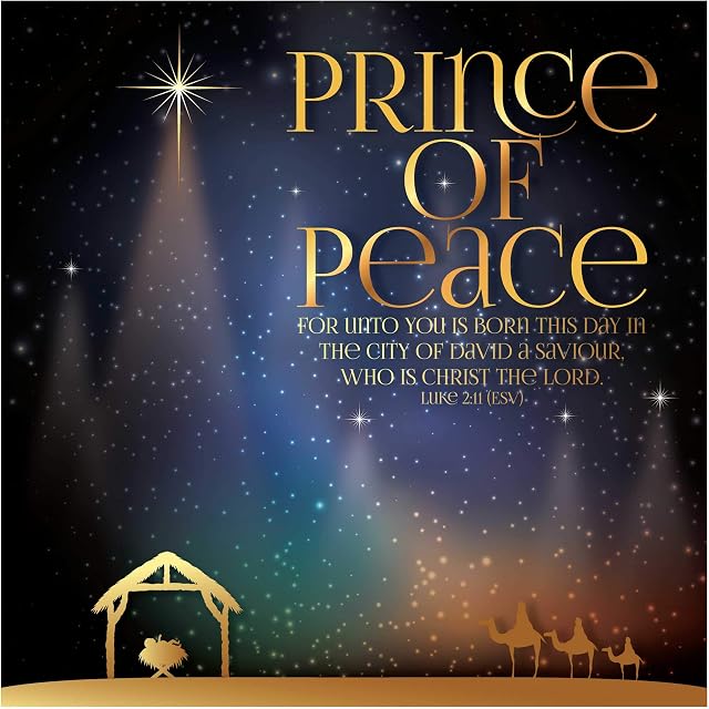 Christian Christmas cards - Prince of Peace, Stable & Kings, pack of 10 foiled cards, with Bible verse Luke 2:11 inside these religious Christmas cards, by Just Cards Direct