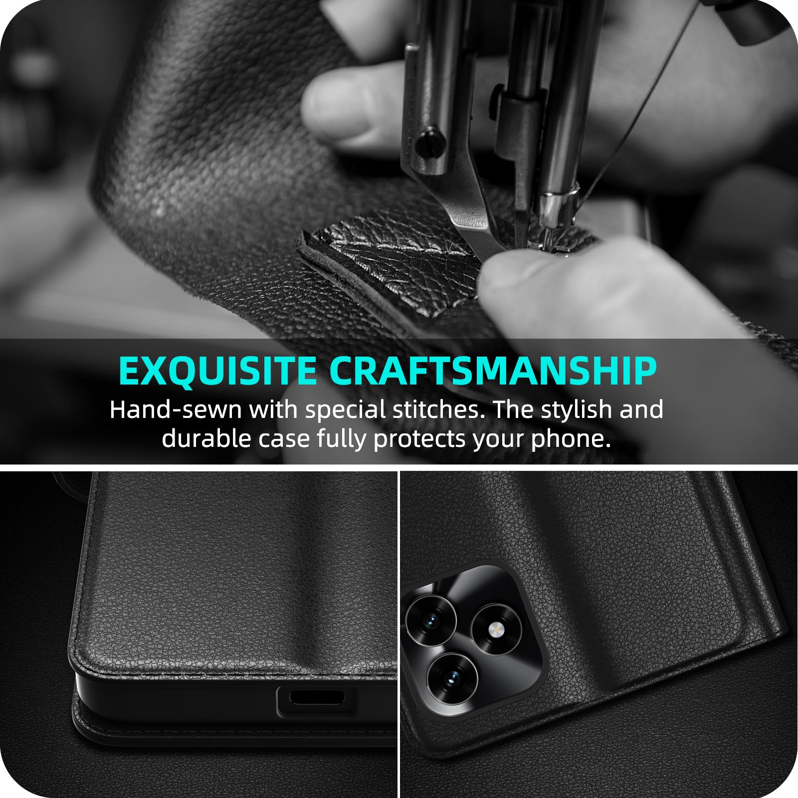 Cover per Honor X5C Plus Portafoglio Pelle PU Premium, Custodia Scomparti Carte Antiurto Protettiva Case con 1 Vetro Temperato, Nero