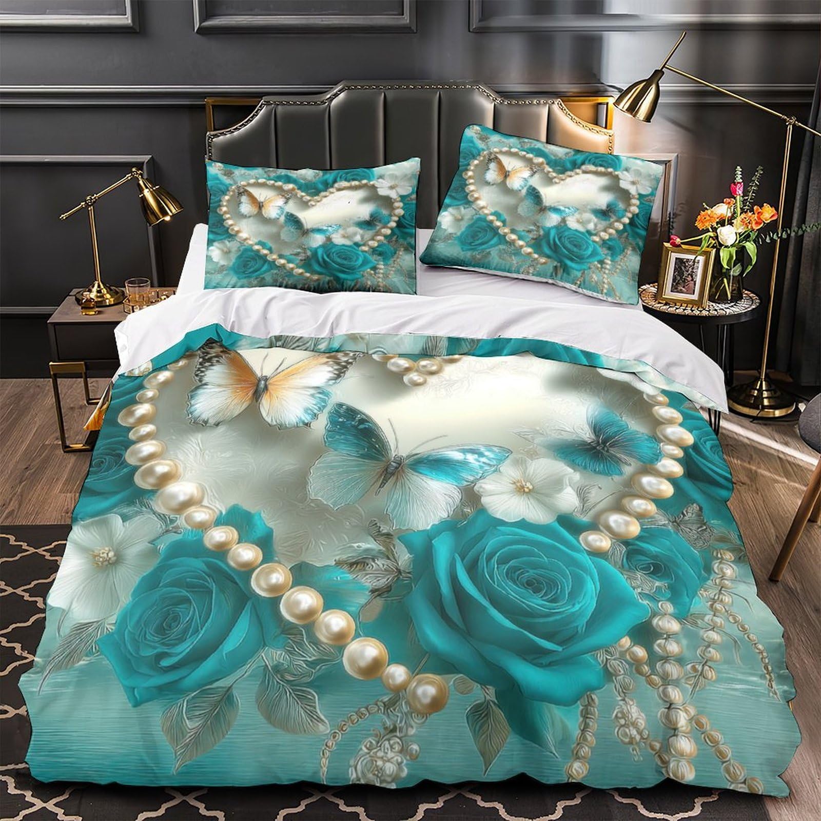 Housse de couette papillon 3D 200x200 microfibre avec 2 taies d'oreiller