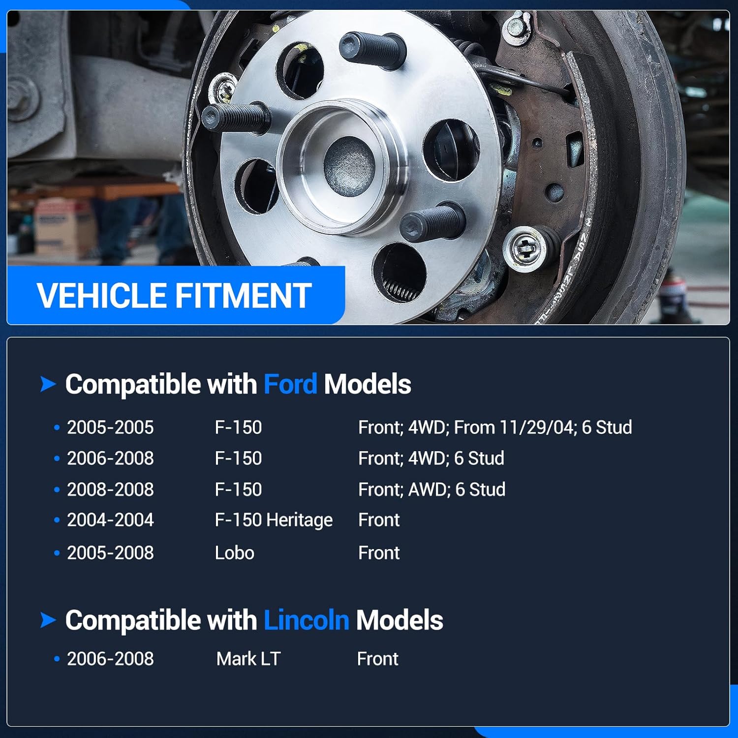 Autoround 515079 Front Wheel Bearing and Hub Assembly Fit for Ford F-150 4WD 2005-2008, F-150 Heritage 2004, Lobo 2005-2008, Lincoln Mark LT 2006-2008, 6 Lugs w/ABS