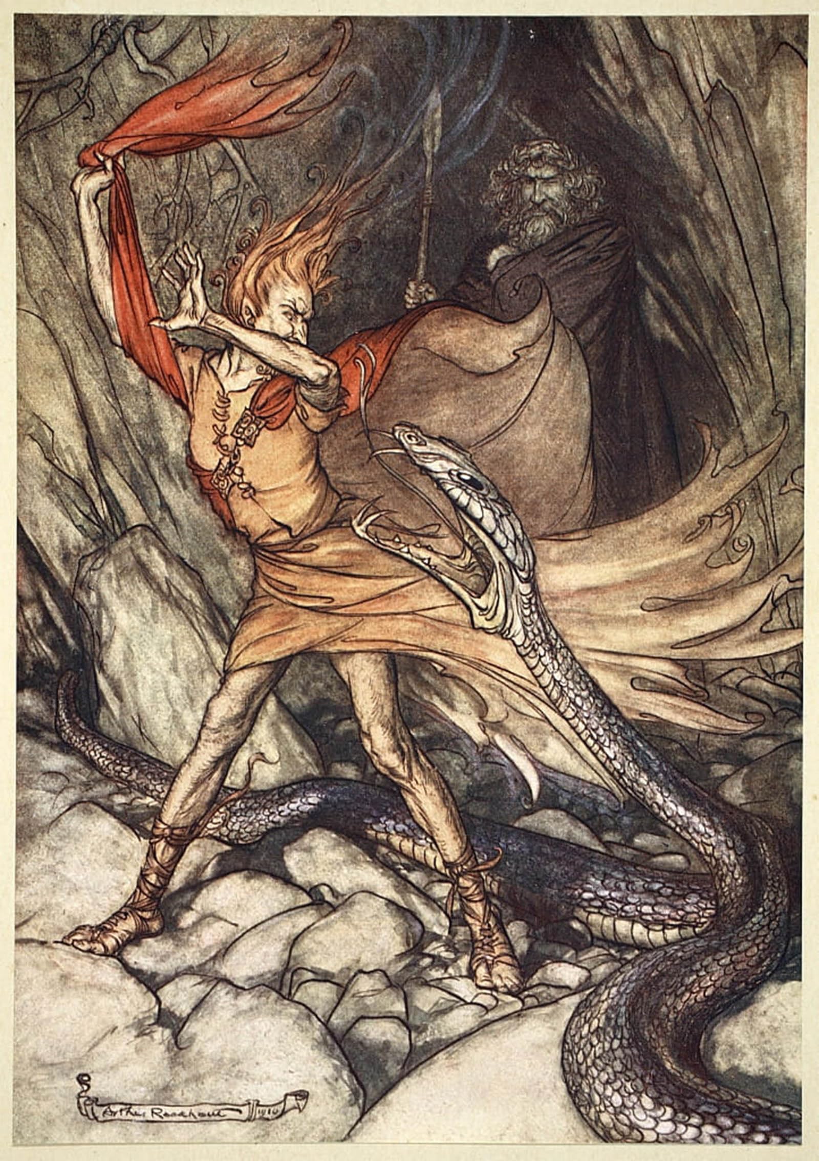 ARTXLXXBN Famous Painting Art Wall Decor Abstract Art Picture Ohe Ohe Horrible Dragon O Swallow Me Not Spare the Life of Poor Loge by Arthur Rackham Animal Pictures for Home Decor 60x90cm