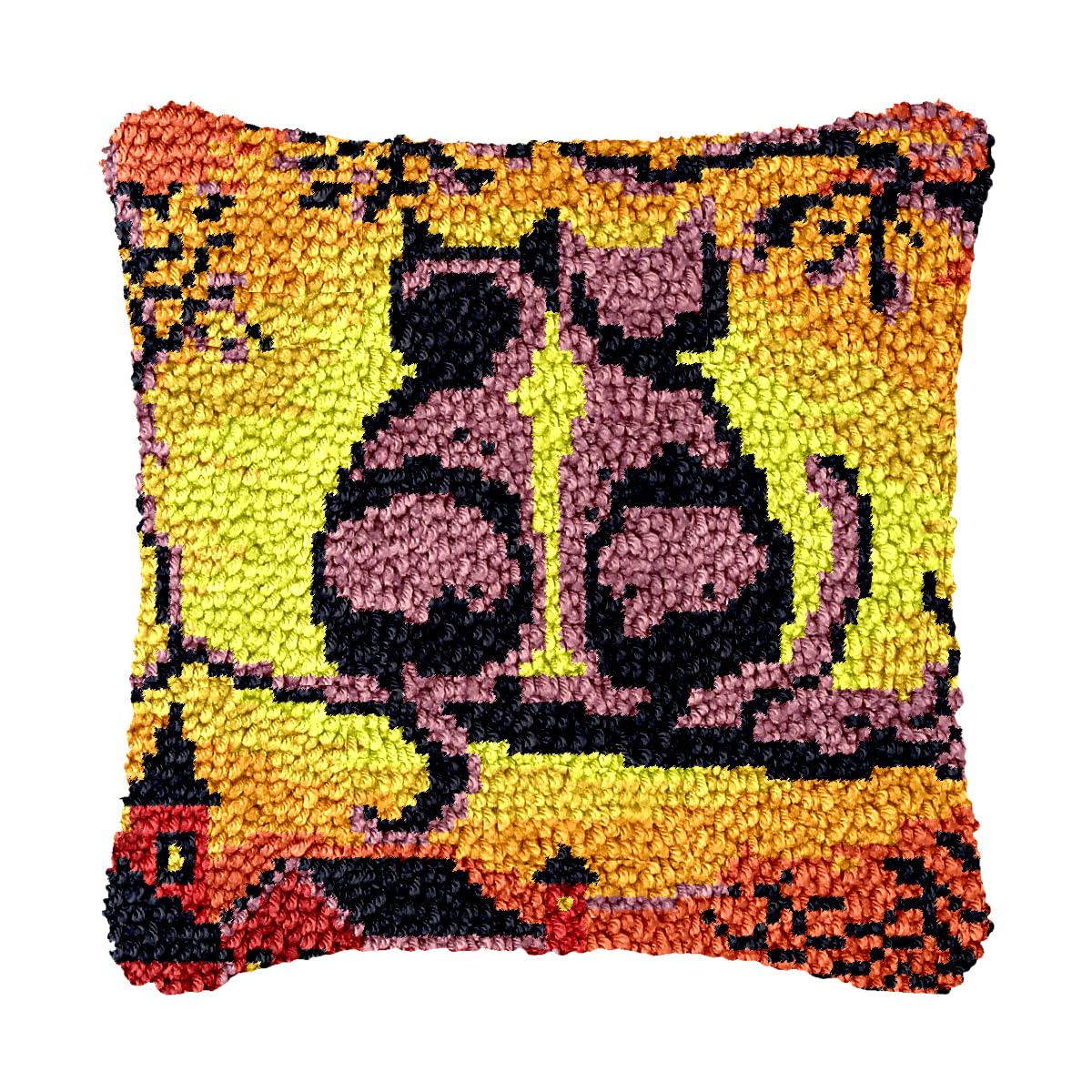 bositigo Cat Latch Hook Pillow Kit for Adults &amp; Kids, DIY Pre-Printed Canvas Craft, 17x17 Inch Decorative Cover for Sofa Cushions, Bedroom Decor (Cat Pattern 12)