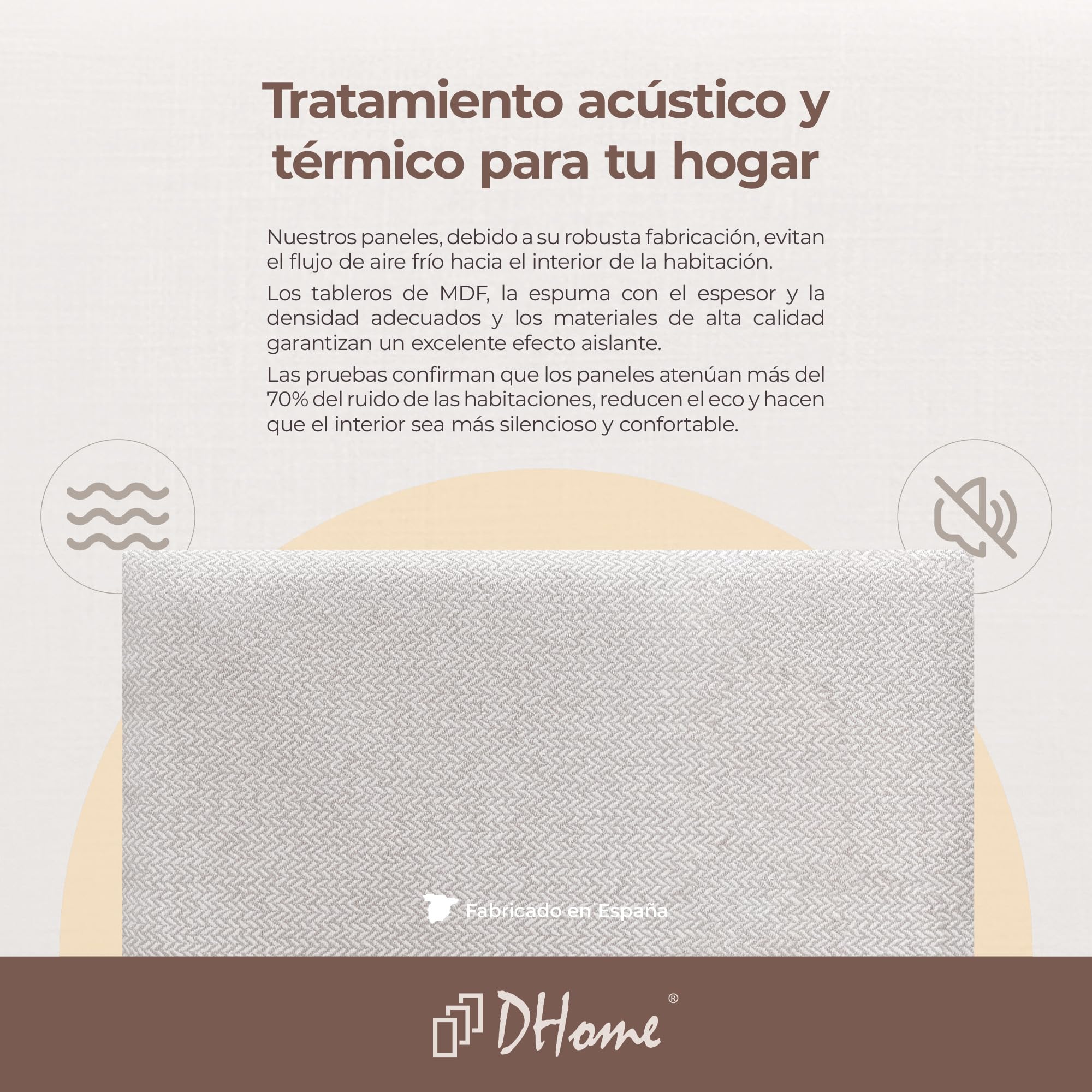 DHOME Juego de 1 Panel Tapizado Exclusivo Pack Serie Luxury Edition Autoadhesivos para Pared Acústicos Absorbentes Protección Impactos Cabeceros Decoración Hogar (Espigas Beige, 60x40cm, x1)