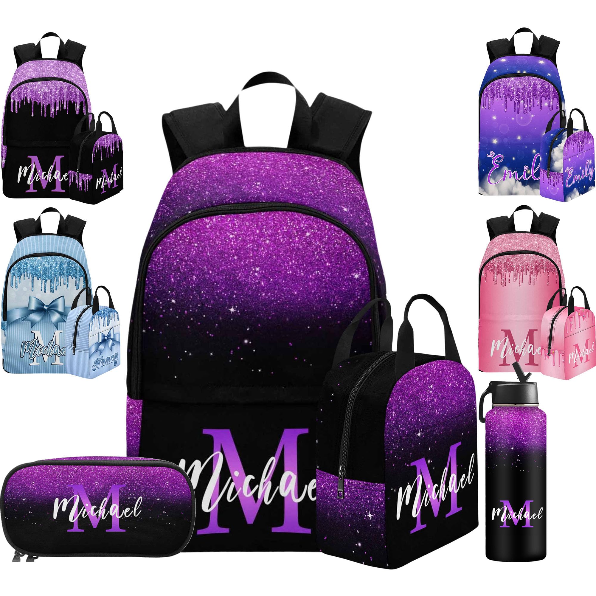 M YESCUSTOM Custom Girls Backpack, Personalized Kids Bookbag for Boys Girls Toddler Backpack with Lunch Box Girl Elementary School Bags for Kids Teen