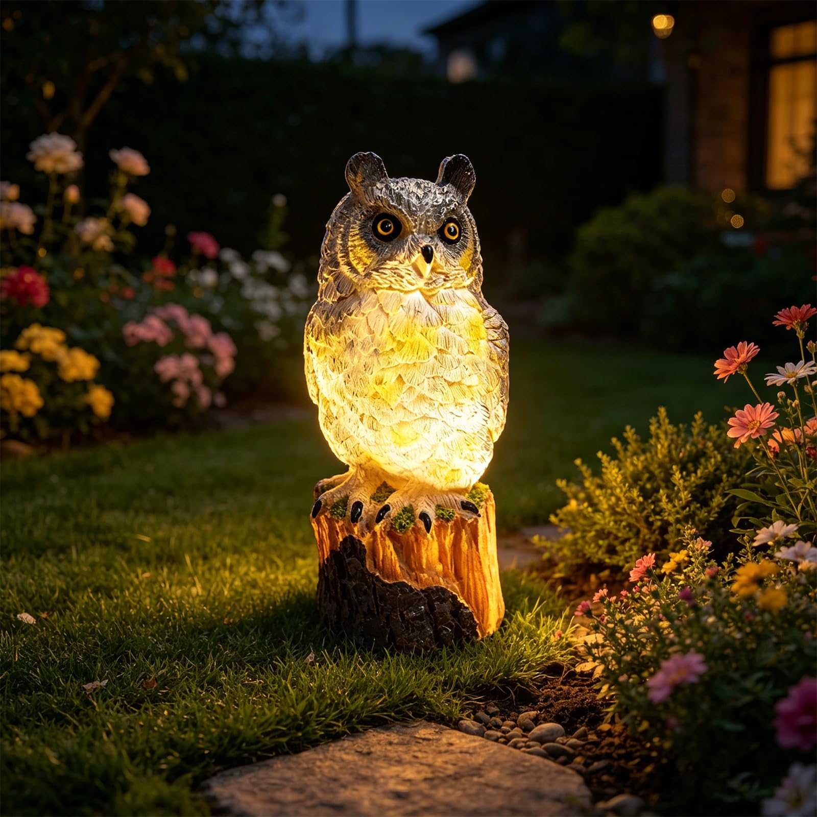 ALINUOYQ 2PCS Solar Owl Garden Statues Outdoor Decor with LED Lights, Solar Owls Light for Outdoors Gardening Lover, Resin Owl Sculpture Statue Lamp for Porch Patio Lawn Yard Decorations