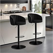 Bar Stool Set of 2 Milk Velvet Fabric Bar Chairs, Adjustable Bar Chairs with Backrest and Armrest, Bar Stools with Footrest, Bar Stool for Kitchen, Bar-Black