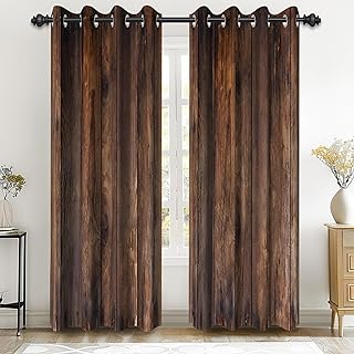 Renaiss 42 x 84 Inch Rustic Wood Blackout Curtains for Bedroom Vintage Brown Wooden