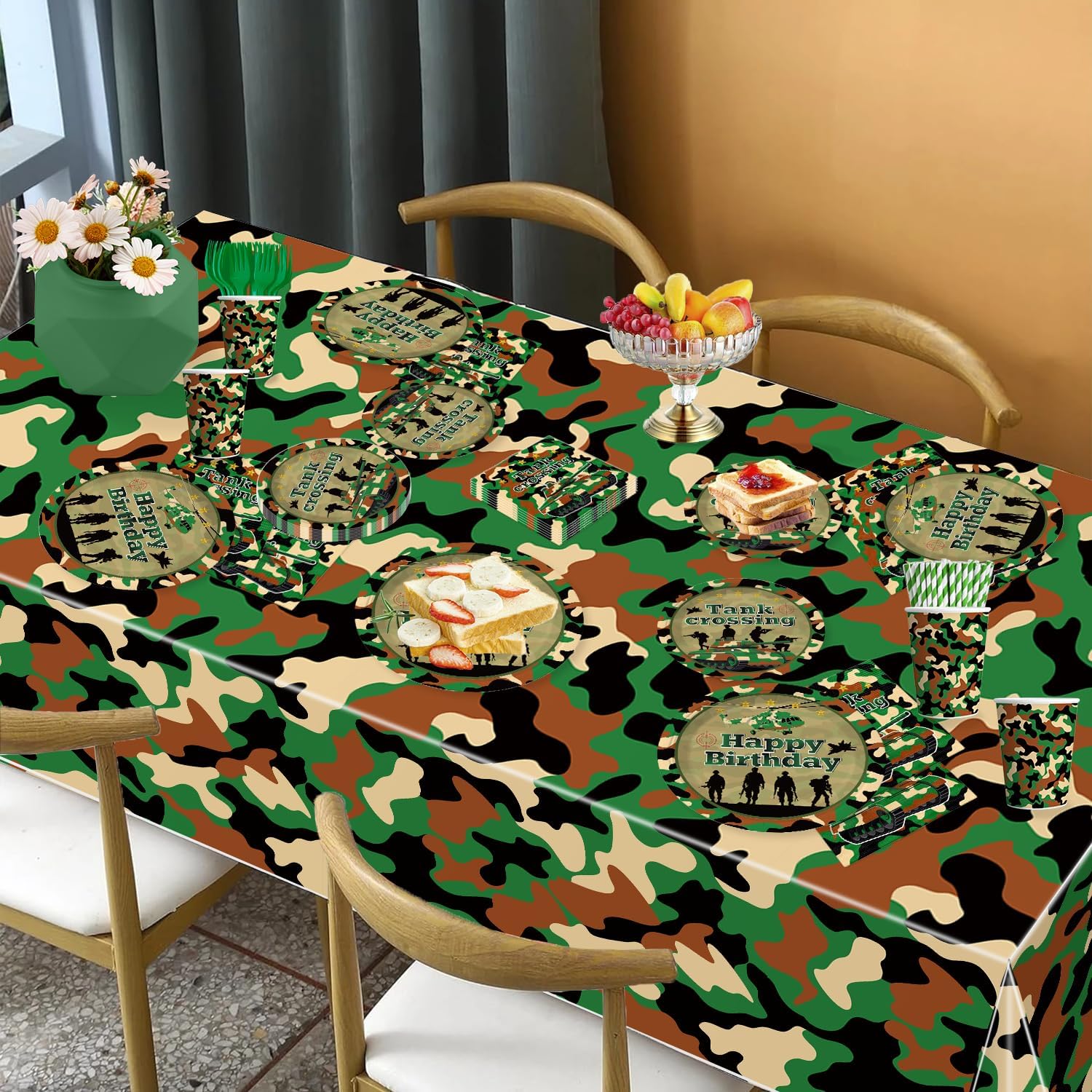 360pcs Army Birthday Party Decoration Serve 50, All-in-one Set with Camo Plates and Napkins Set, Banner, Backdrop, Tablecloth, Balloon, Cupcake Topper, for Camouflage Hunting Military Theme Party