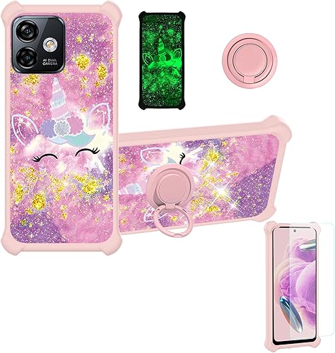 Miniatura 243 de Cricket Debut S2 - Funda compatible con AT&T Calypso 4 U380AC U380AA con protector de pantalla de vidrio templado, soporte de anillo, purpurina