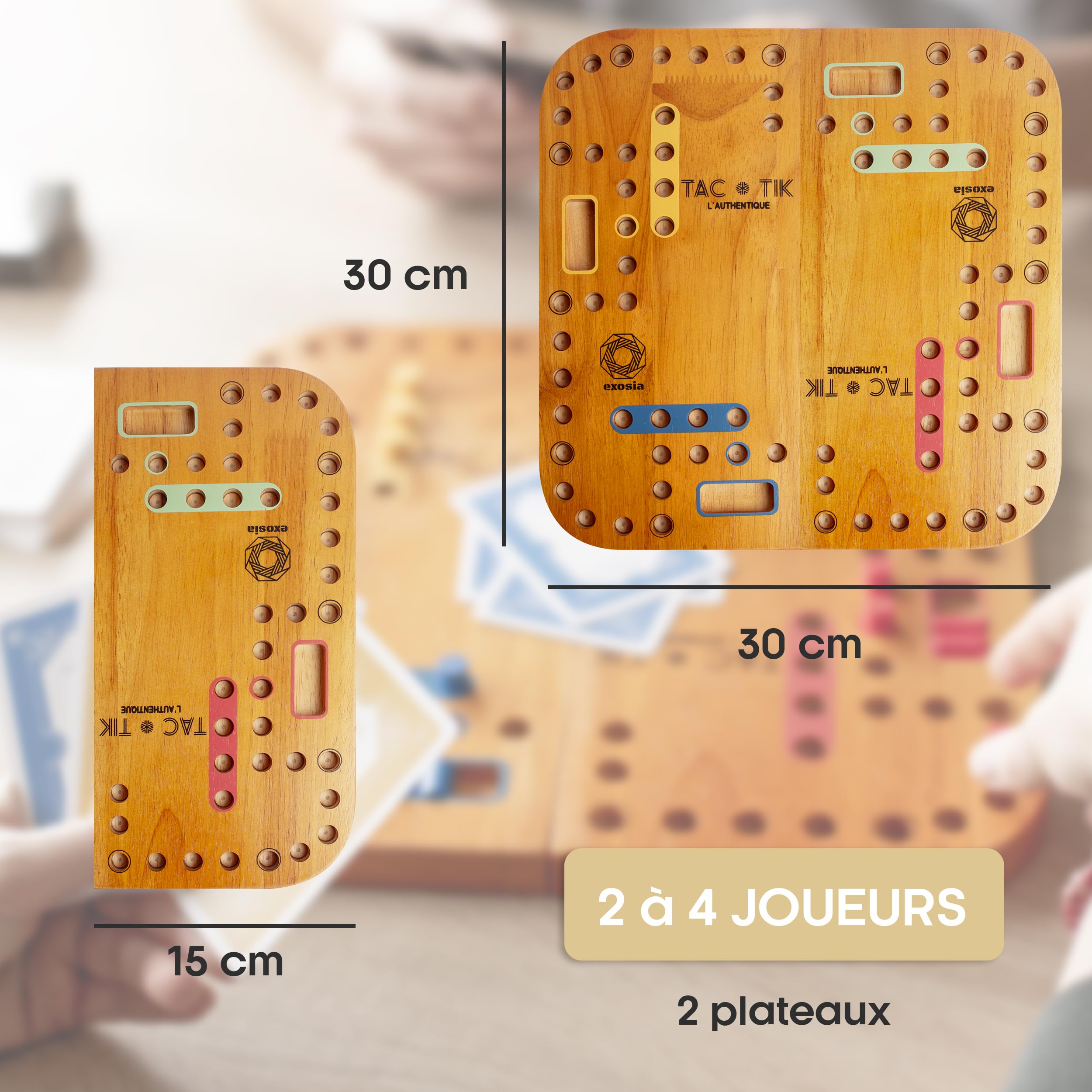 TAC-TIK L'Authentique jeu de société en bois massif d’Hévéa de 2 à 4 joueurs, Plateaux modulables magnétiques, Cartes et instructions en Français pour jouer au jeu de Tock ou TOC, éco-responsable