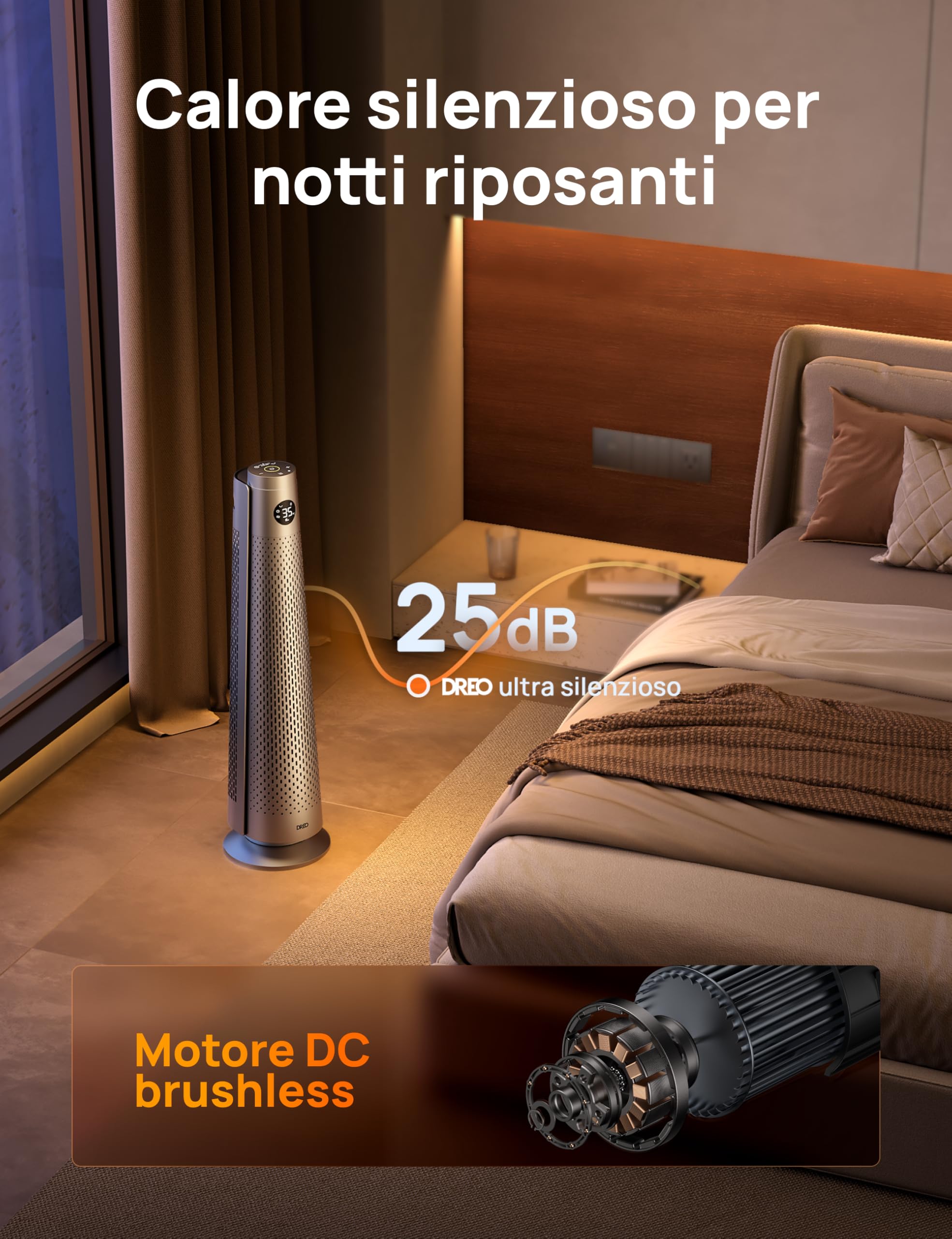 DREO Termoventilatore a risparmio energetico 2000W con telecomando, 25 dB silenzioso, oscillazione 120°, termostato, 5 modalità 3 velocità, protezione 7 livelli, timer 12h, stufa ceramica PTC