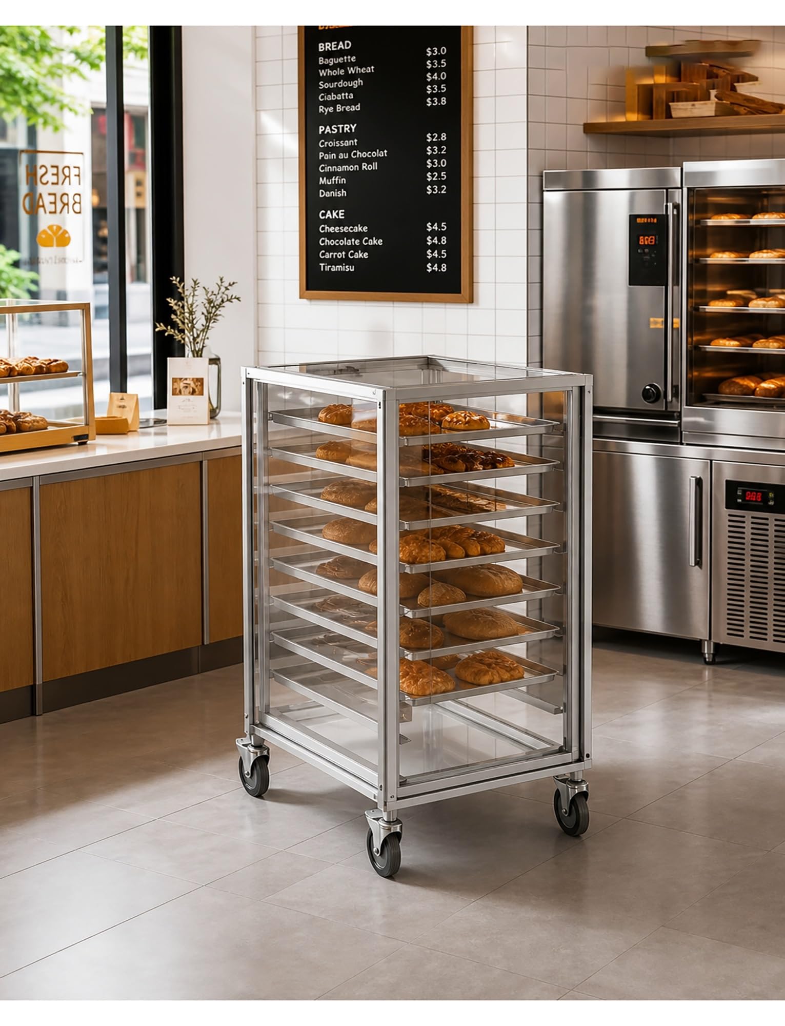 Carro de Aluminio para Bandejas de Hornear con Ruedas | Estructura de aluminio; diseño de múltiples niveles; fácil transporte; para panaderías y cocinas(9-layer closed)