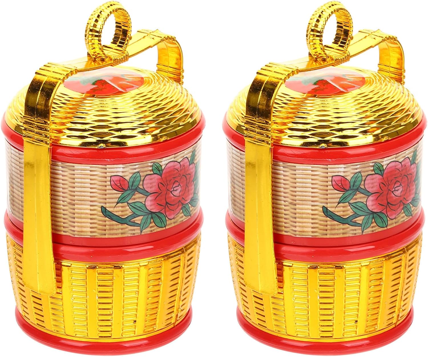 SOLUSTRE 2pcs Vintage Candle Ornament with Metallic Basket, Plastic and Soy Wax Material, for Chinese Style Wedding and Buddhist Hall Decoration