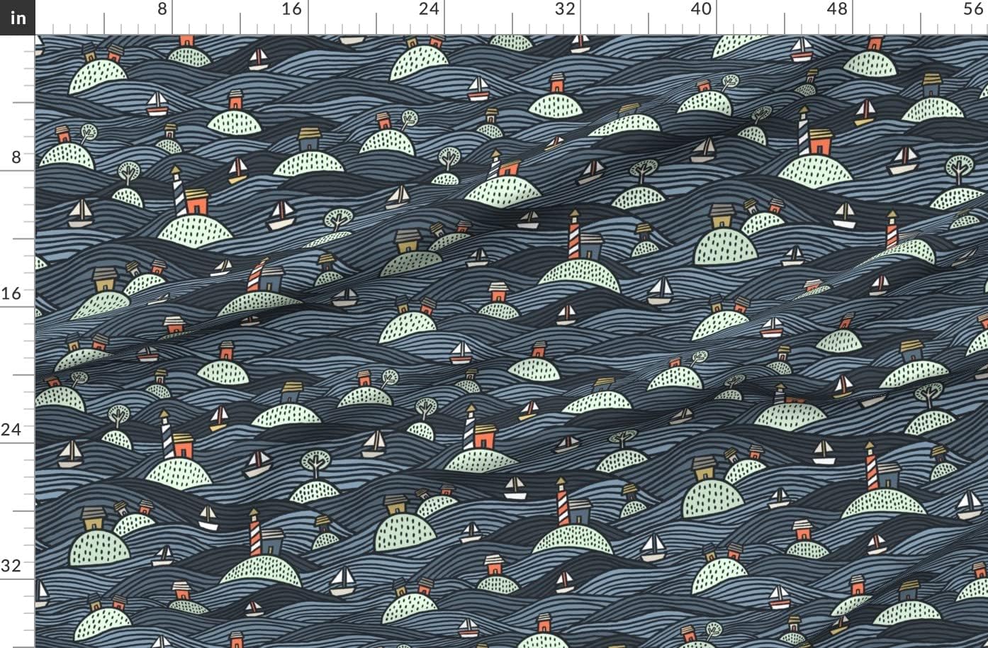Spoonflower Fabric - Islands Lake Boats Island Fishing Camping Printed on Organic Cotton Sateen Fabric by The Yard - Sewing Quilting Apparel Home Decor