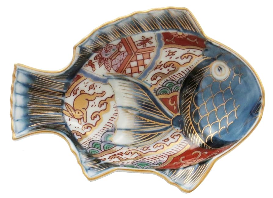 波佐見焼染錦波兎魚型魚型 林九郎作魚型の陶磁器皿6枚セット(大・小 波佐見焼染錦波兎魚型魚型 林九郎作魚型の陶磁器皿6枚セット(大・小